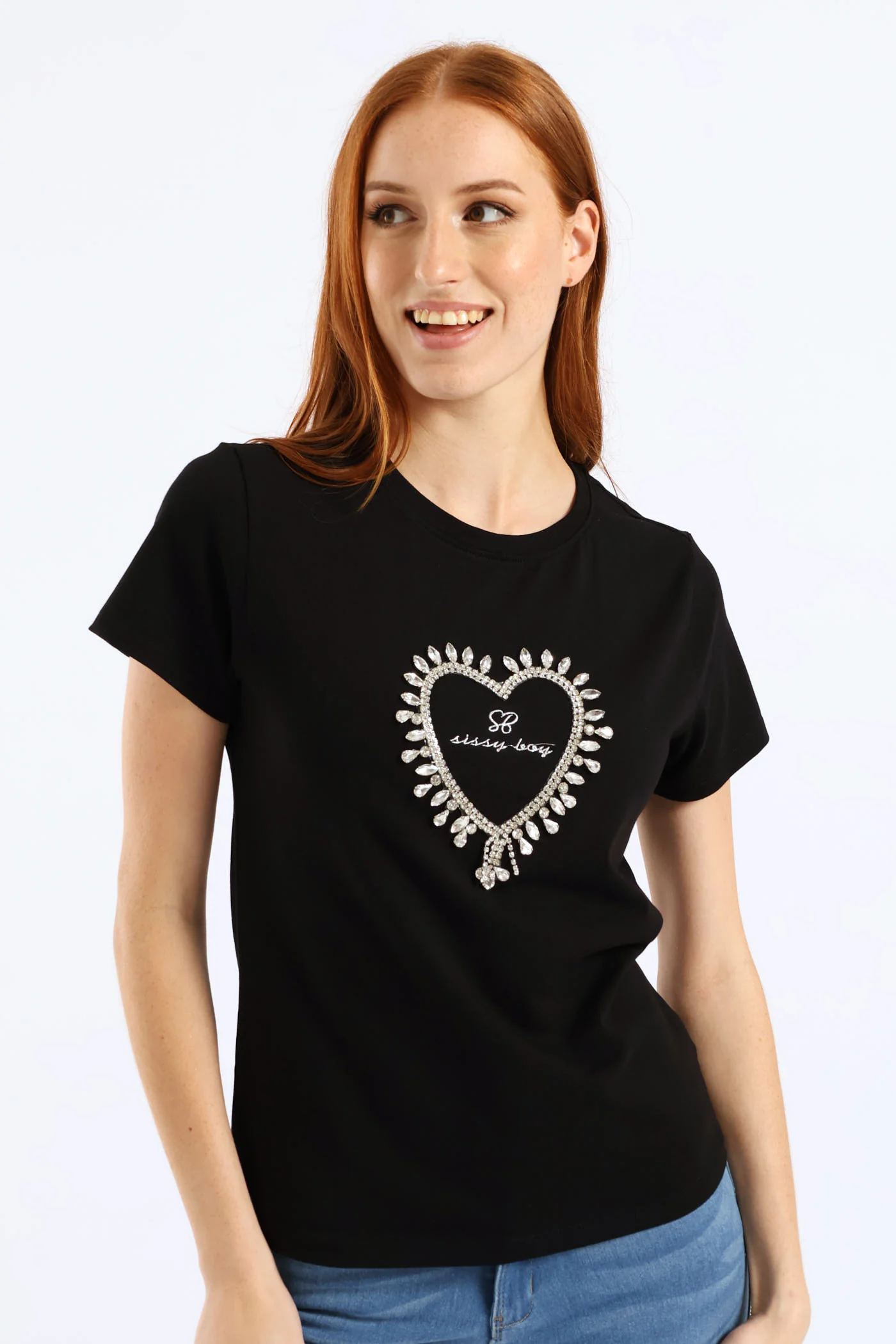 Transfer Heart And Embroidered Regular T-Shirt - Black - Image 6