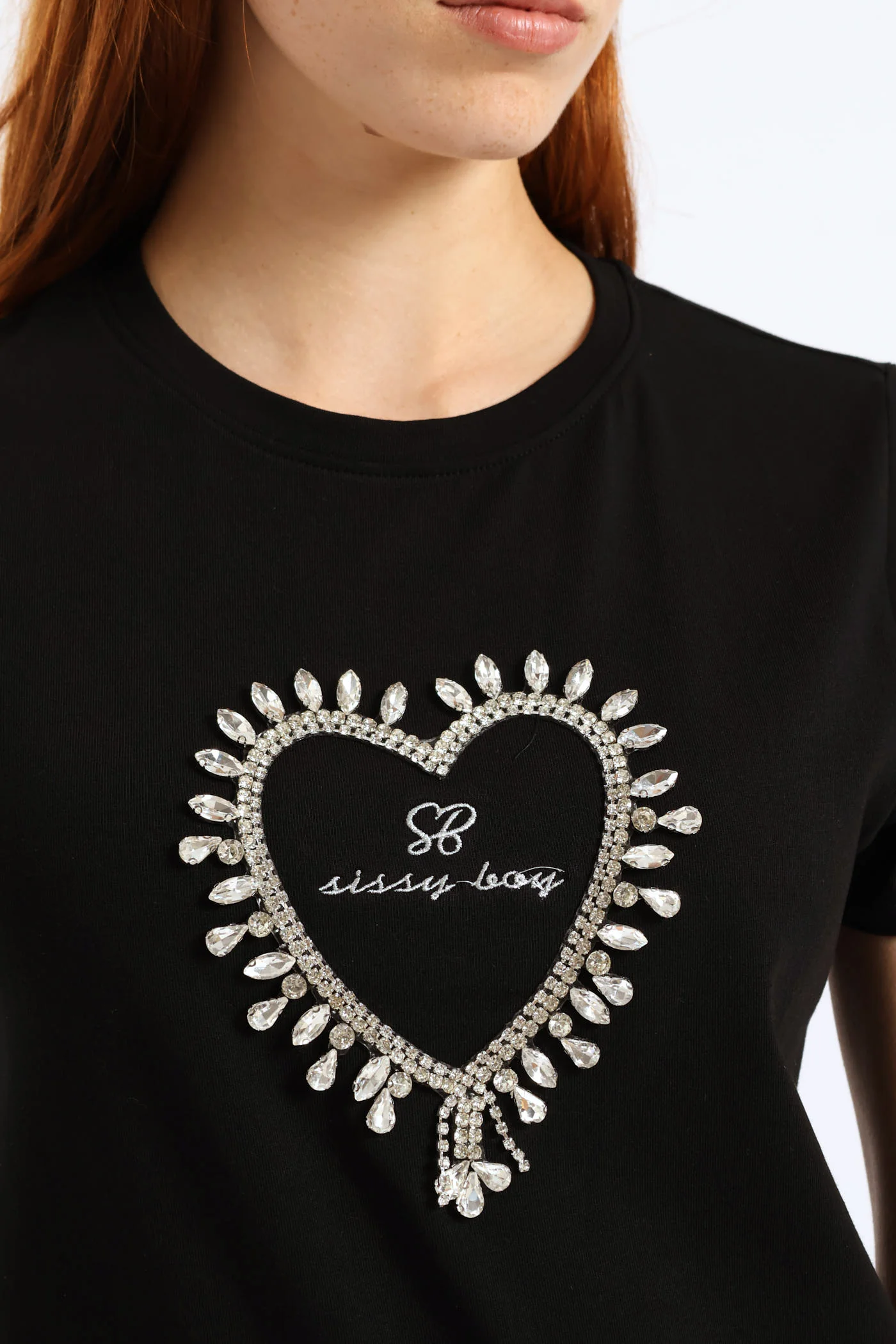 Transfer Heart And Embroidered Regular T-Shirt - Black - Image 7