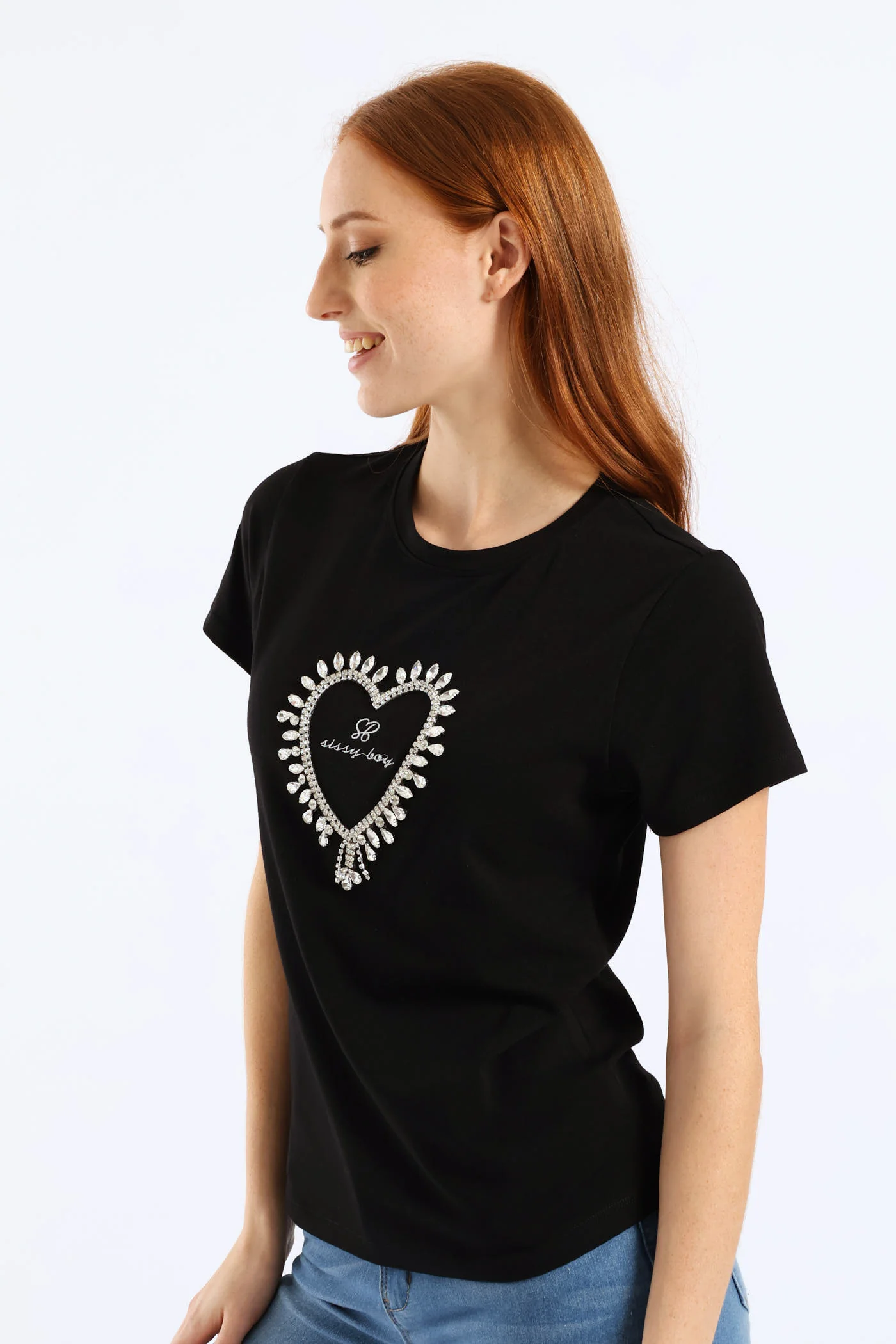 Transfer Heart And Embroidered Regular T-Shirt - Black - Image 8