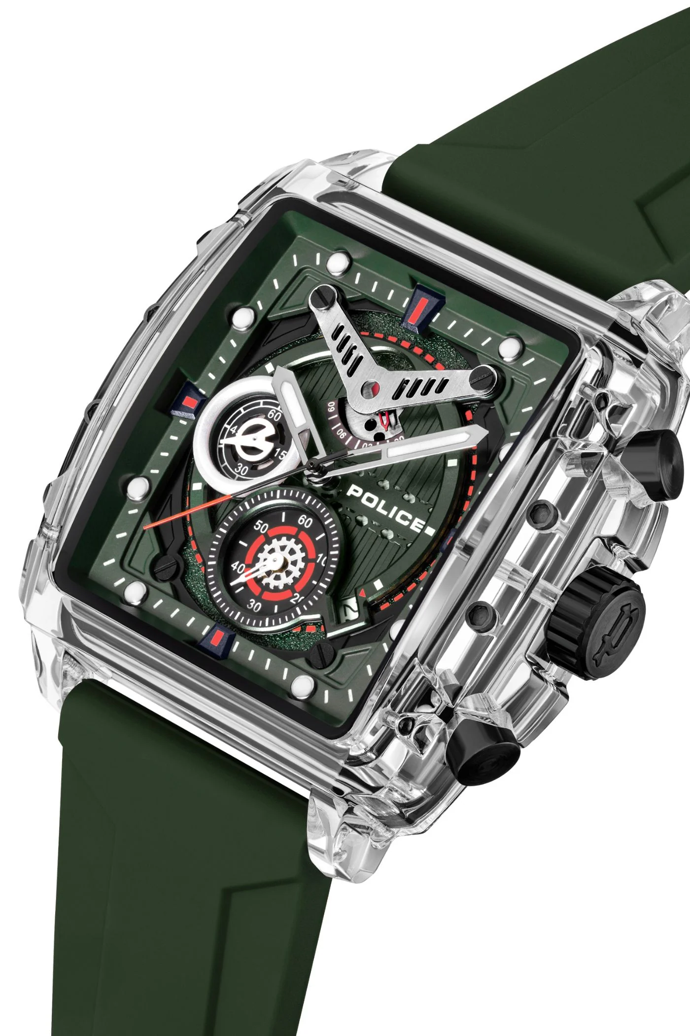 Transparent Case & Green Dial Watch With Silicone Strap - Image 2