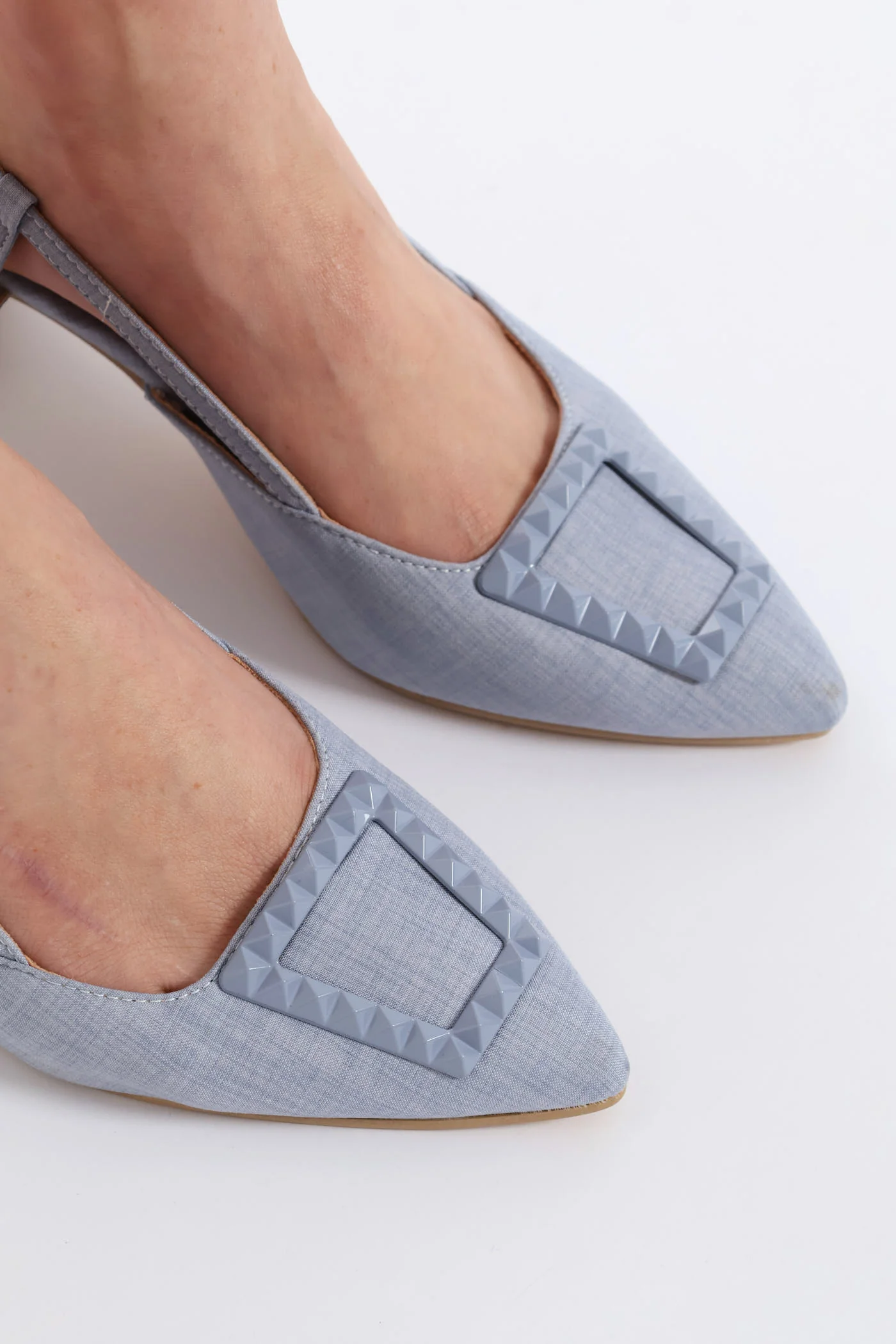 Trim Detail Pointy Block Heel - Blue - Image 2