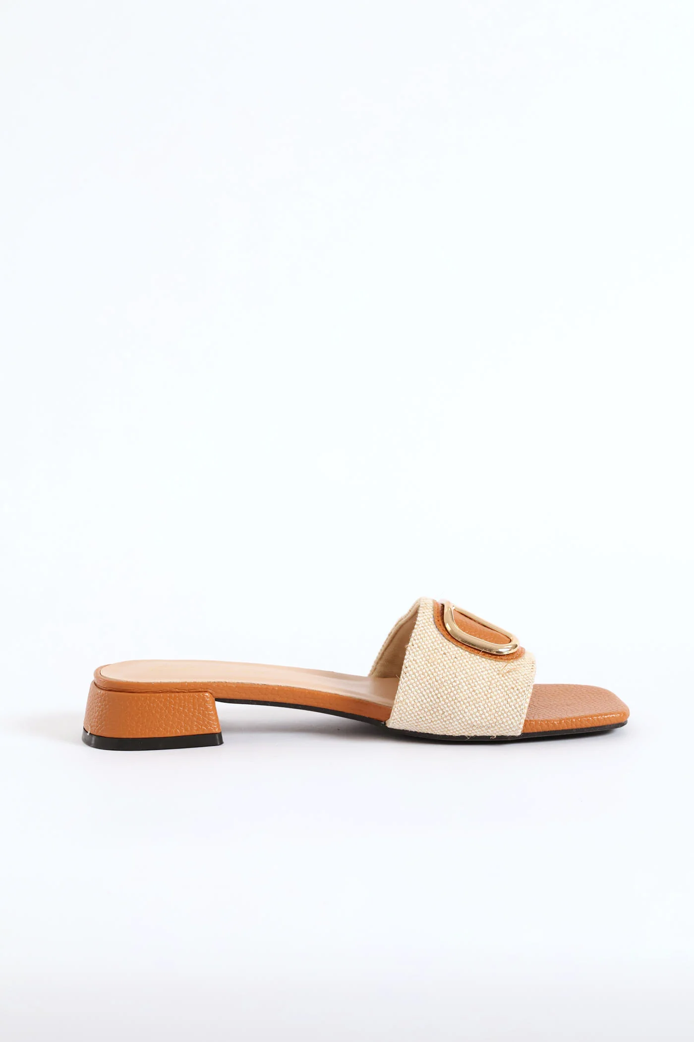 Trim Detailed Single Band On Block Heel - Tan - Image 3