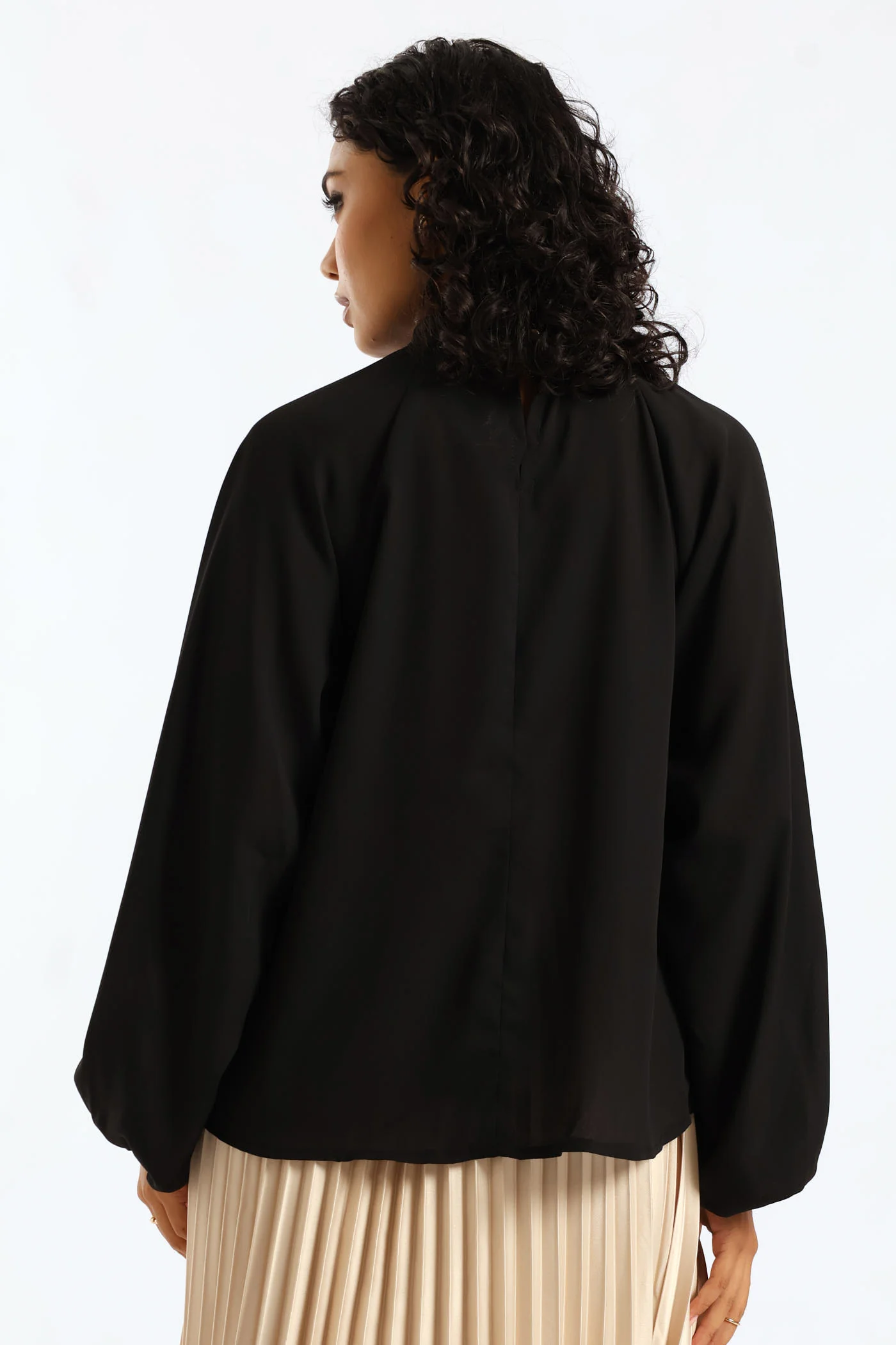 Trim Twist Neck Blouse - Black - Image 4
