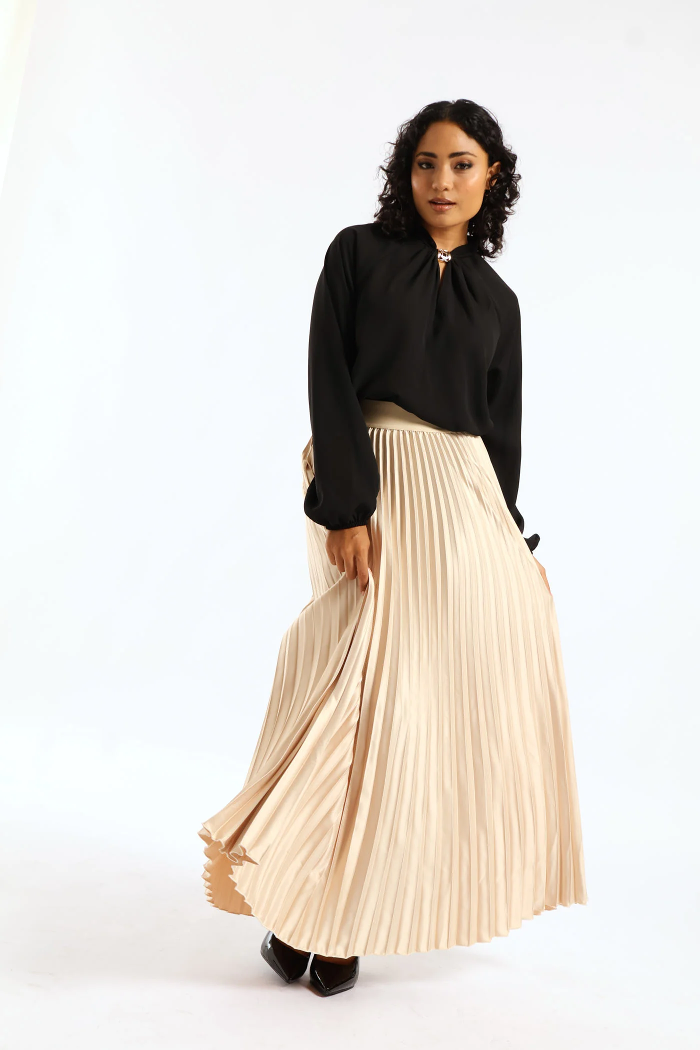 Trim Twist Neck Blouse - Black - Image 5