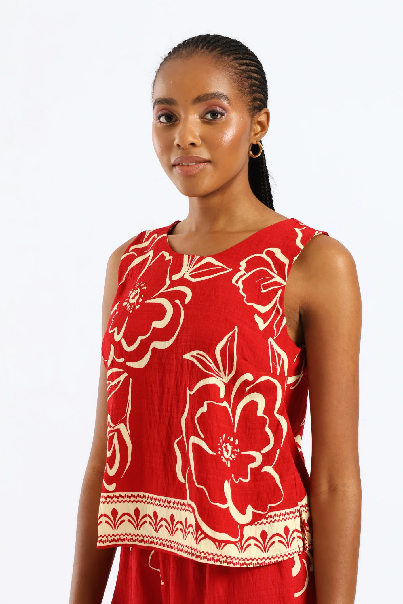 Tropical Border Print Shell Tank - White/Red - Image 3