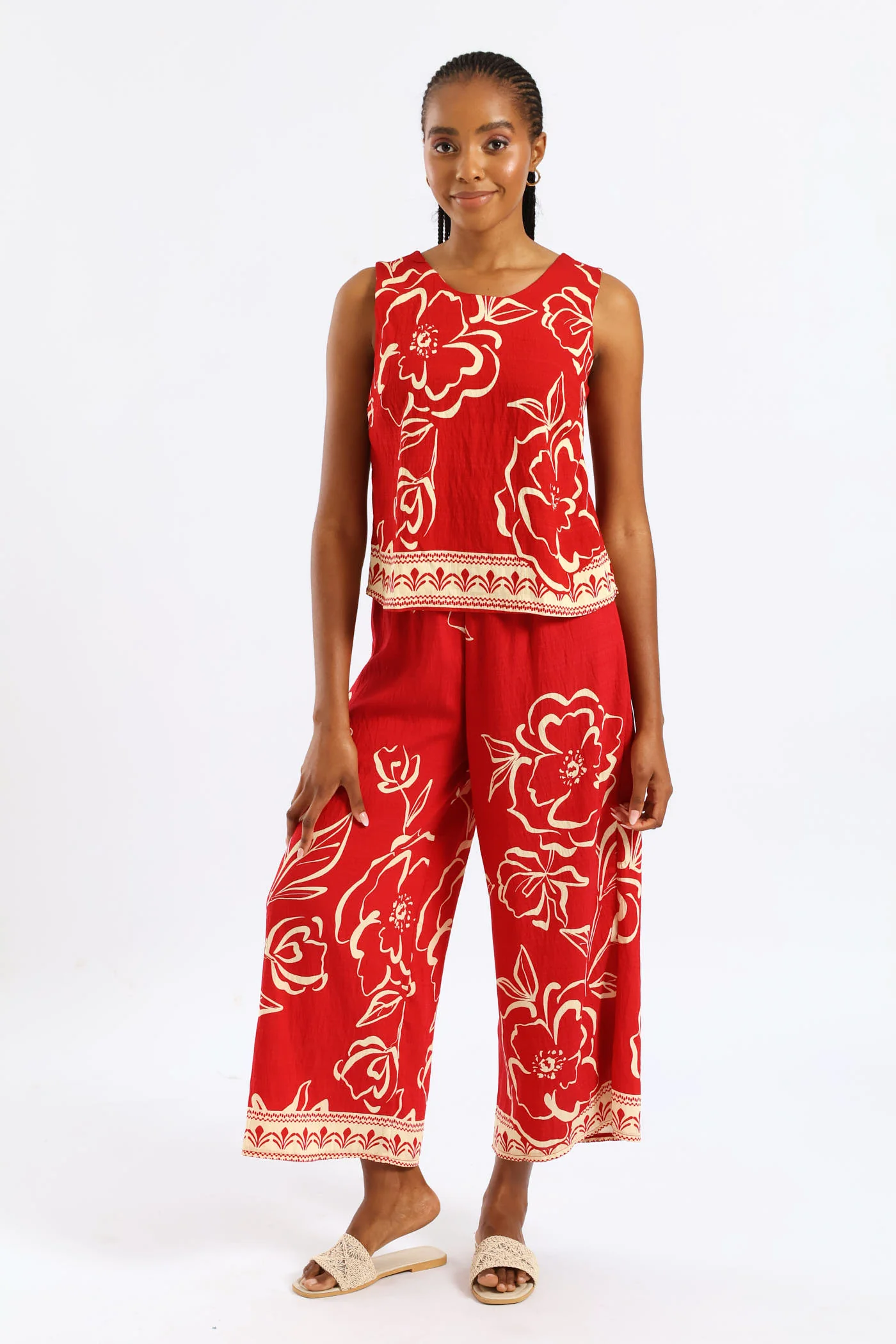 Tropical Border Print Shell Tank - White/Red - Image 5