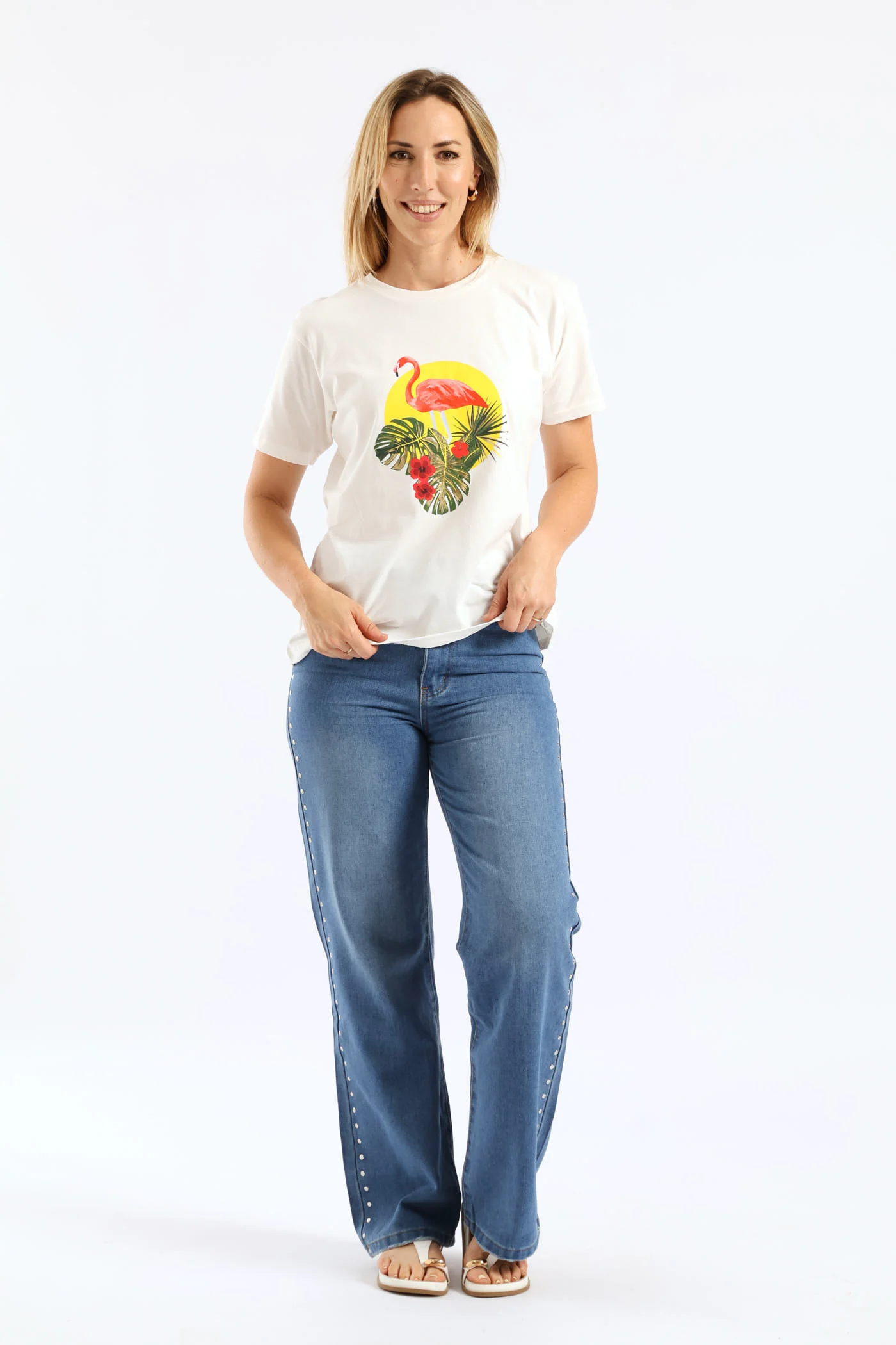 Tropical Flamingo Tee - Cream - Image 4