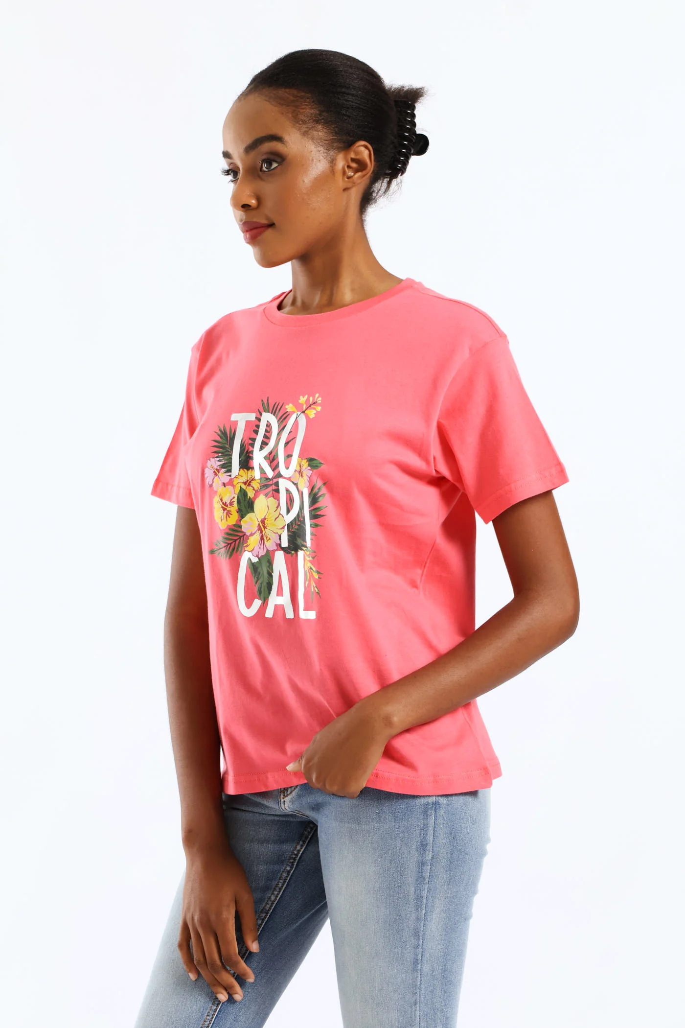 Tropical Palm Foil Tee - Bright Pink - Image 4