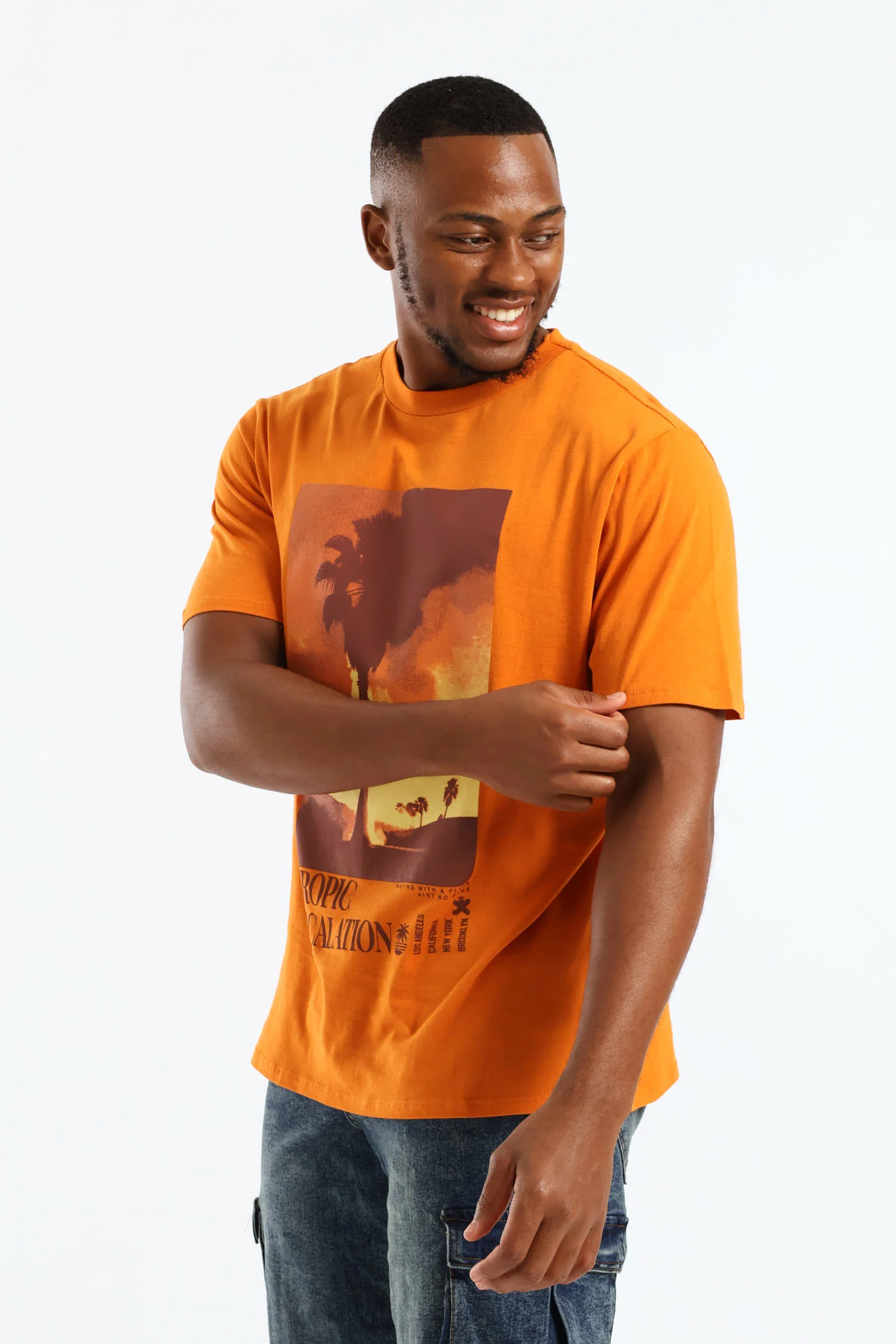 Tropical Print Tee - Orange - Image 4