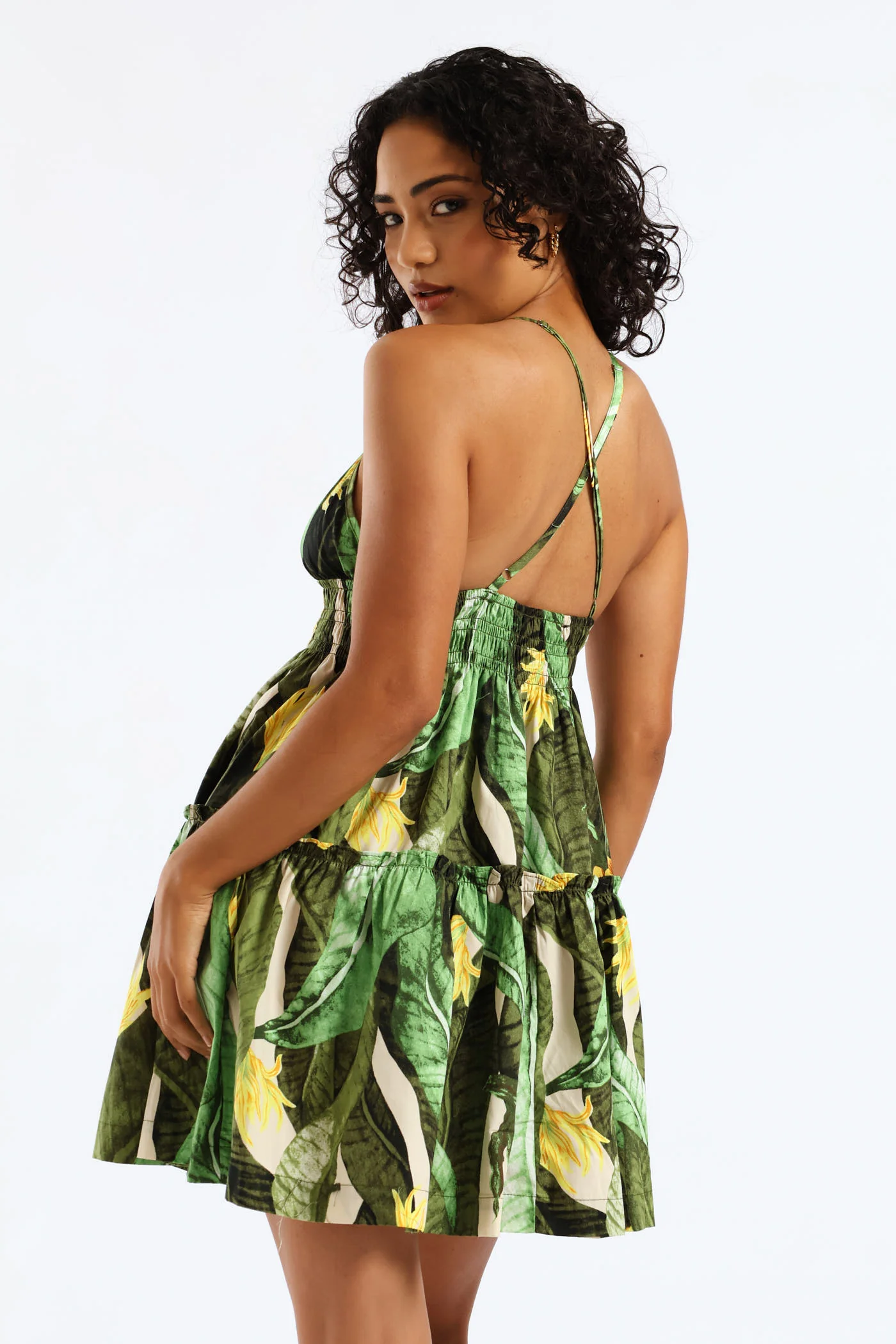 Tropical Smock Babydoll Dress - Green - Image 2