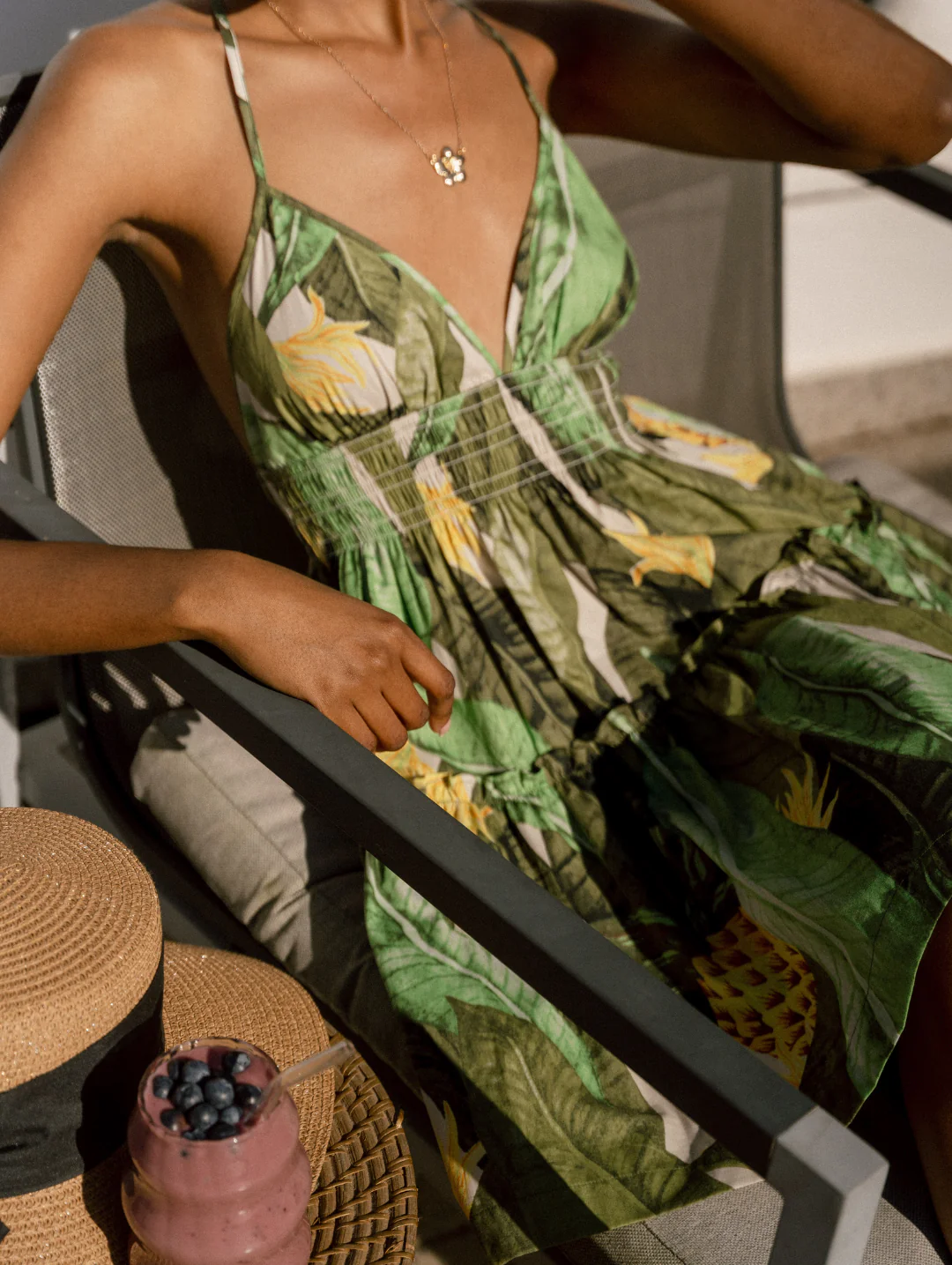 Tropical Smock Babydoll Dress - Green - Image 3