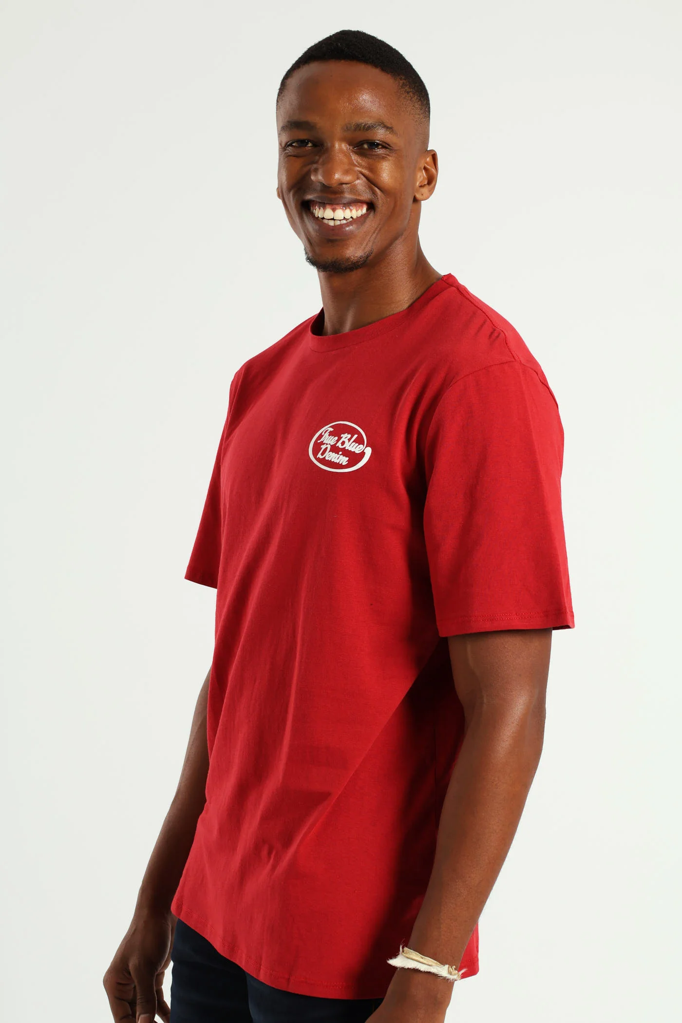 True Blue Denim Front & Back Tee - Dark Red - Image 3