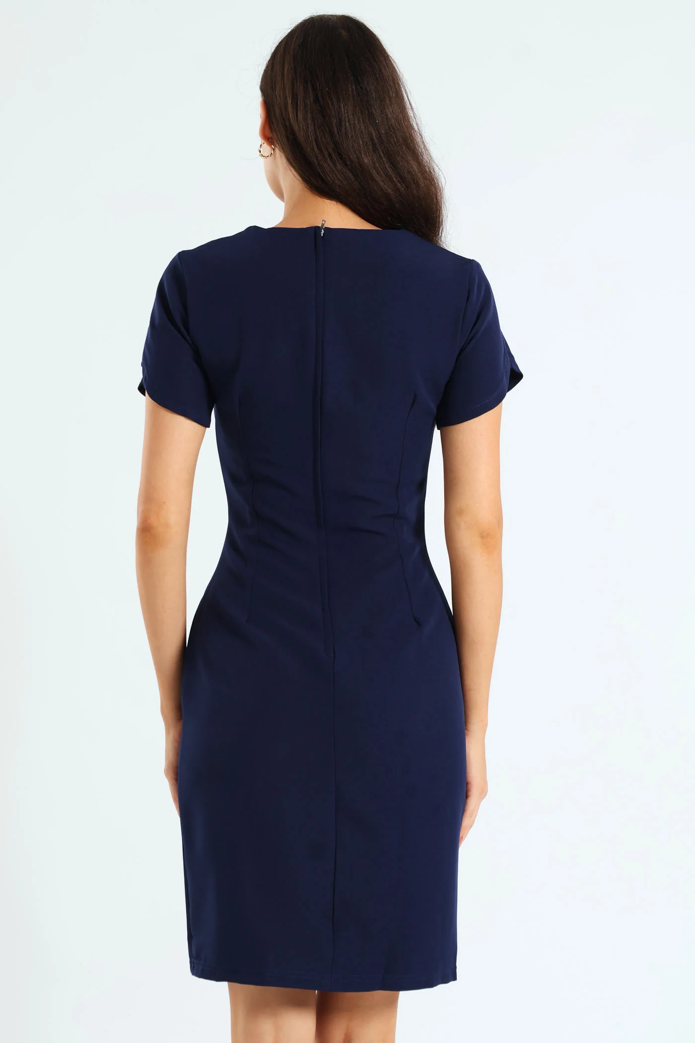 Tulip Sleeve Pencil Dress - Navy - Image 3