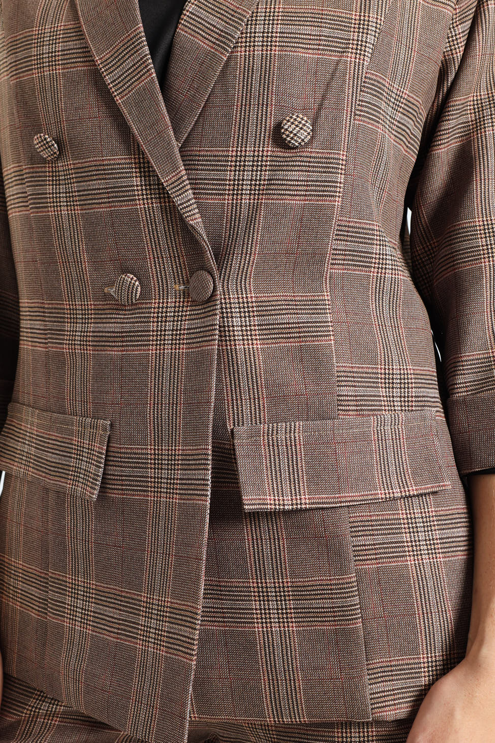 Turn Up Check Sleeve Blazer - Brown - Image 2