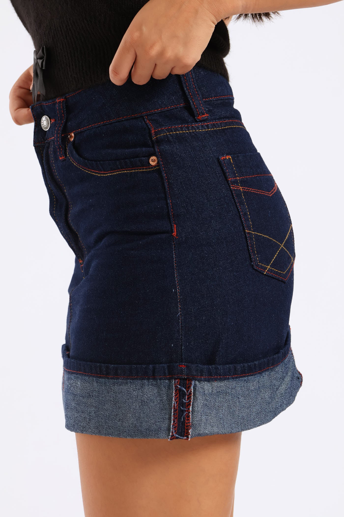 Turn Up Denim Mini Skirt - Ink - Image 3