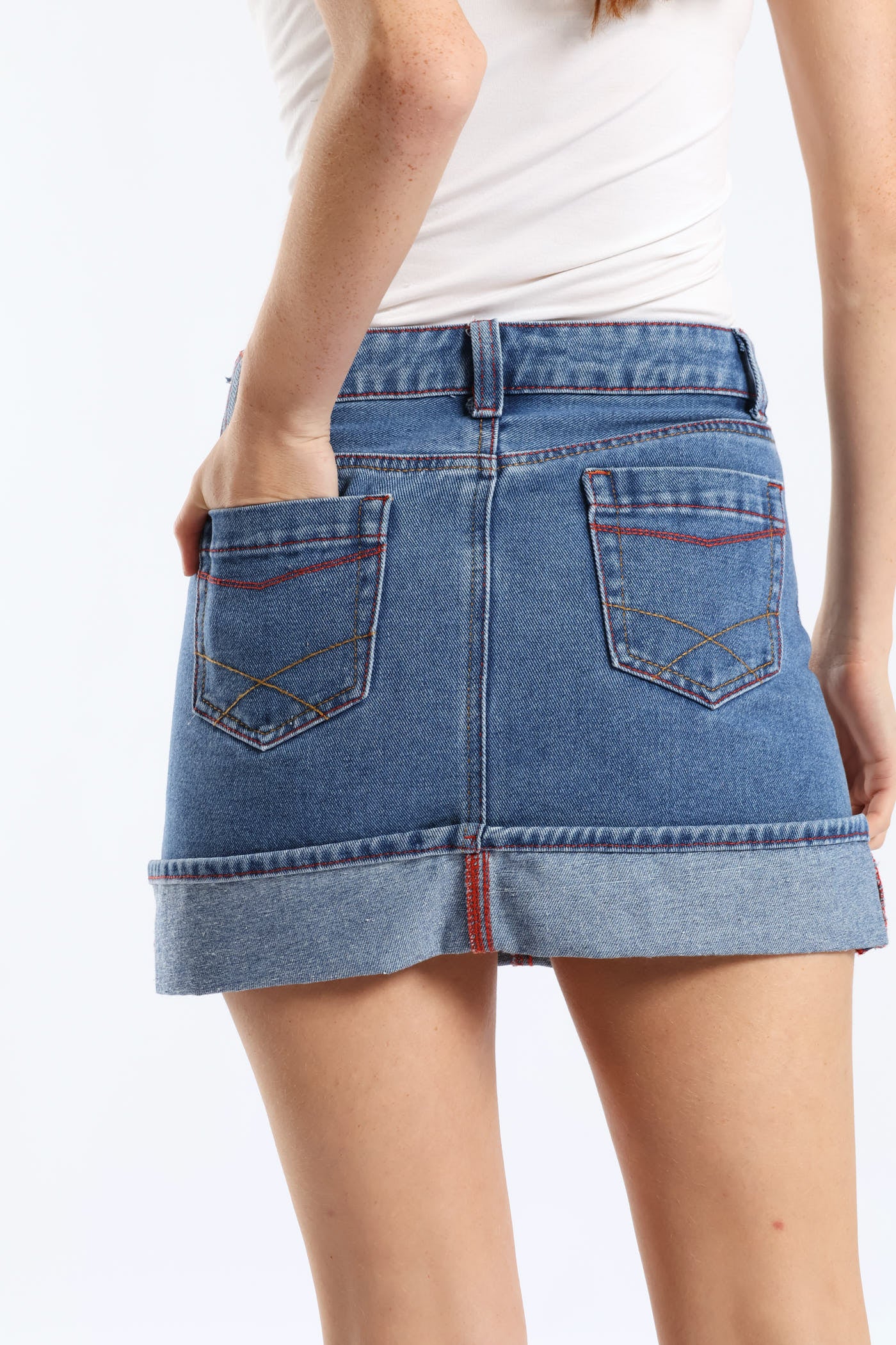 Turn Up Denim Mini Skirt - Salty Mid Wash - Image 4