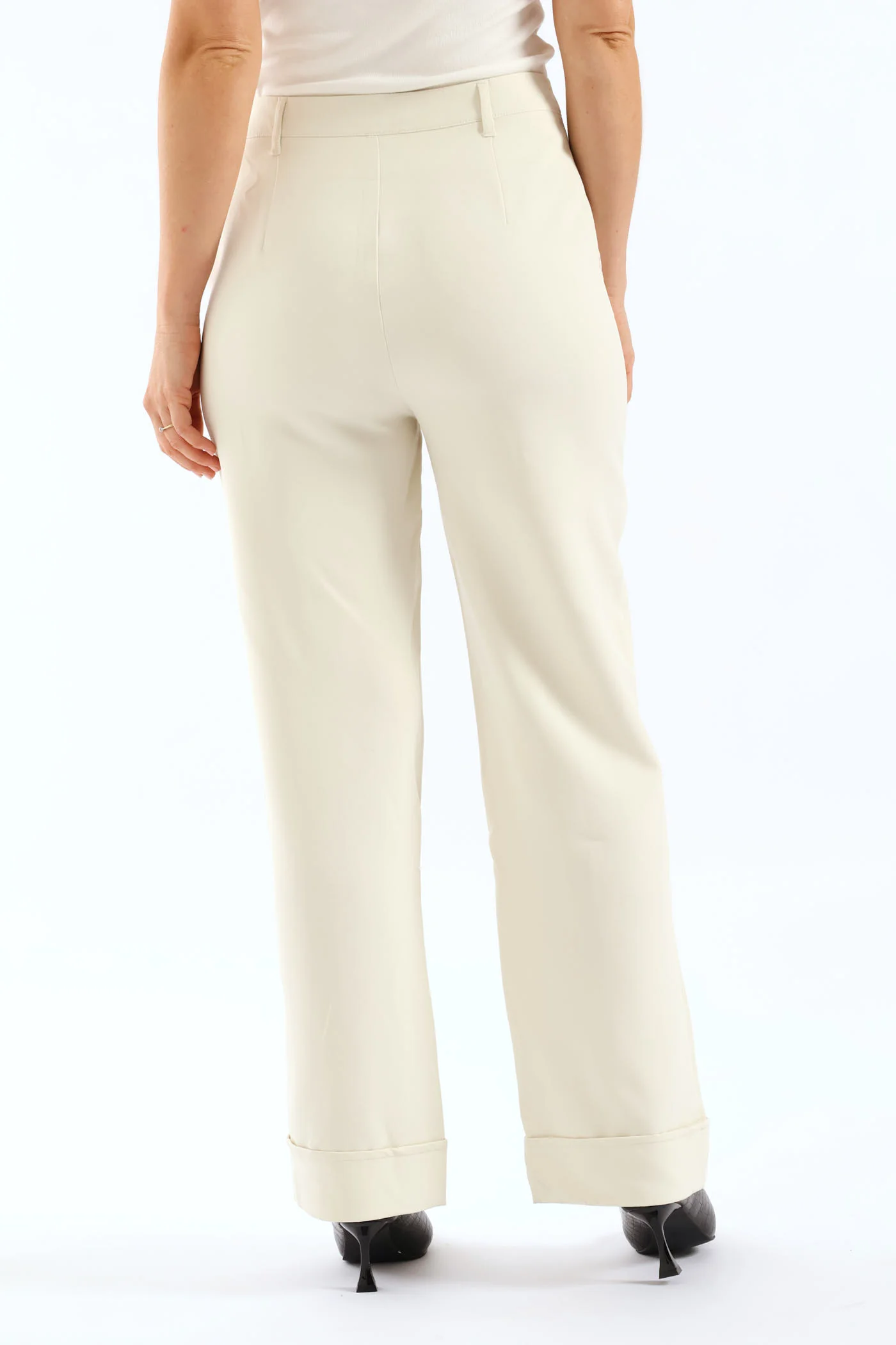 Turn Up Hem Pintuck Straight Leg Pant - Cream - Image 7