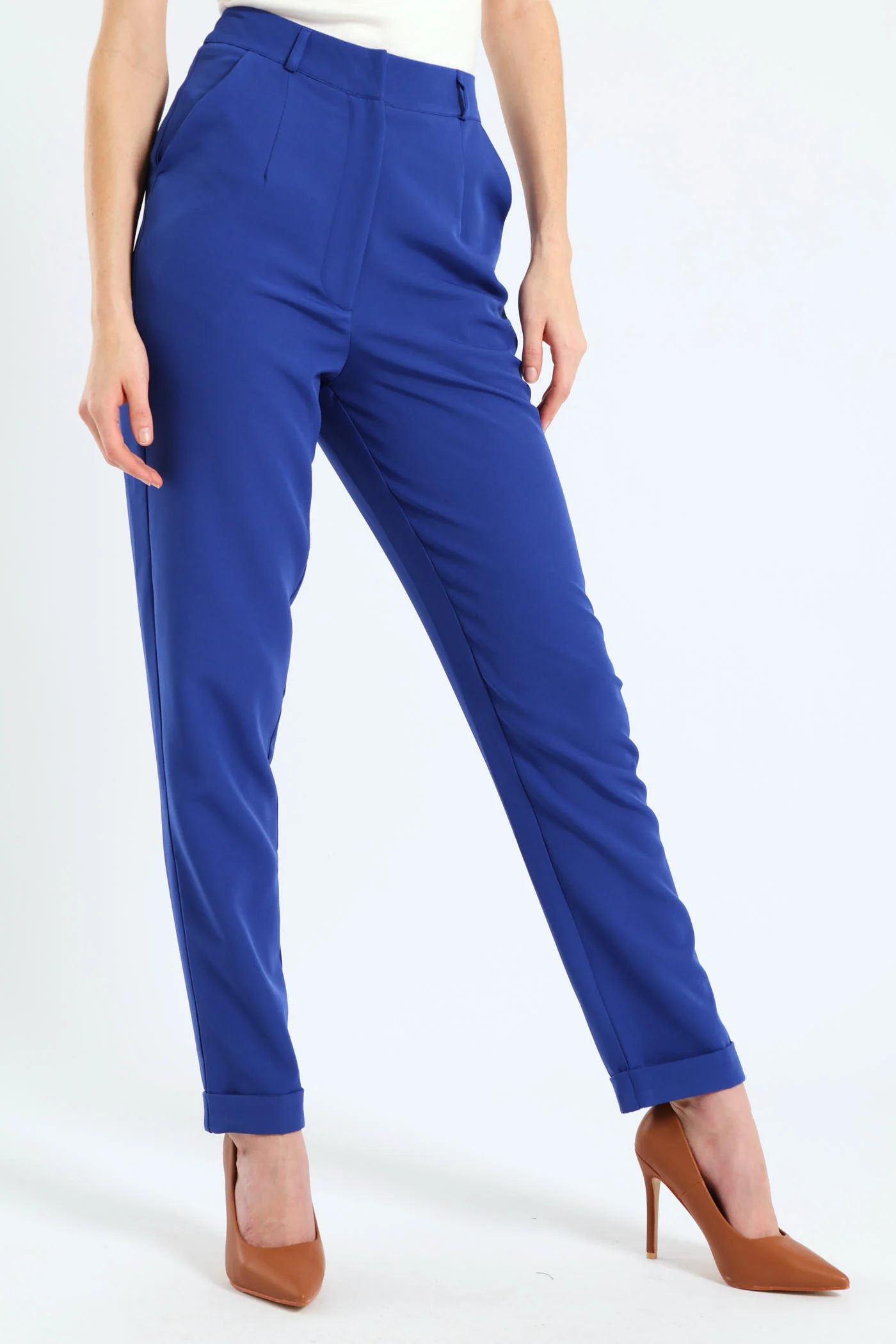 Turn Up Hem Tapered Leg Pant - Cobalt - Image 2