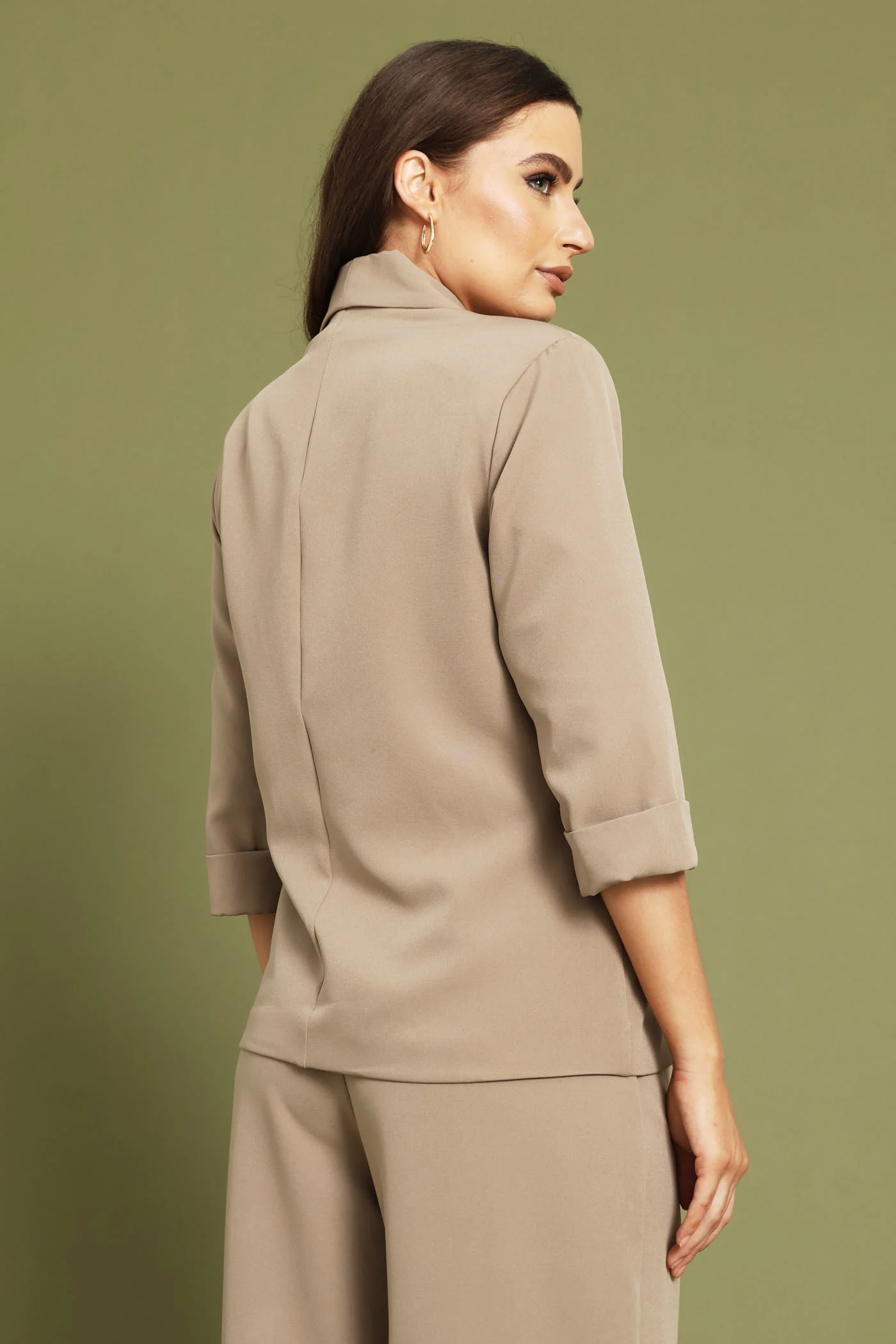 Turn Up Long Sleeve Blazer - Taupe - Image 5