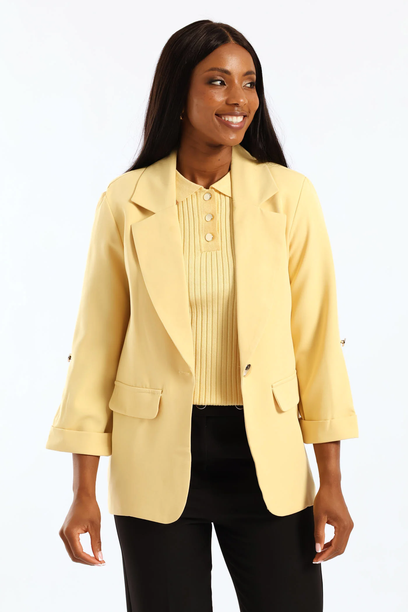 Turn Up Tab Blazer - Pastel Yellow - Image 2