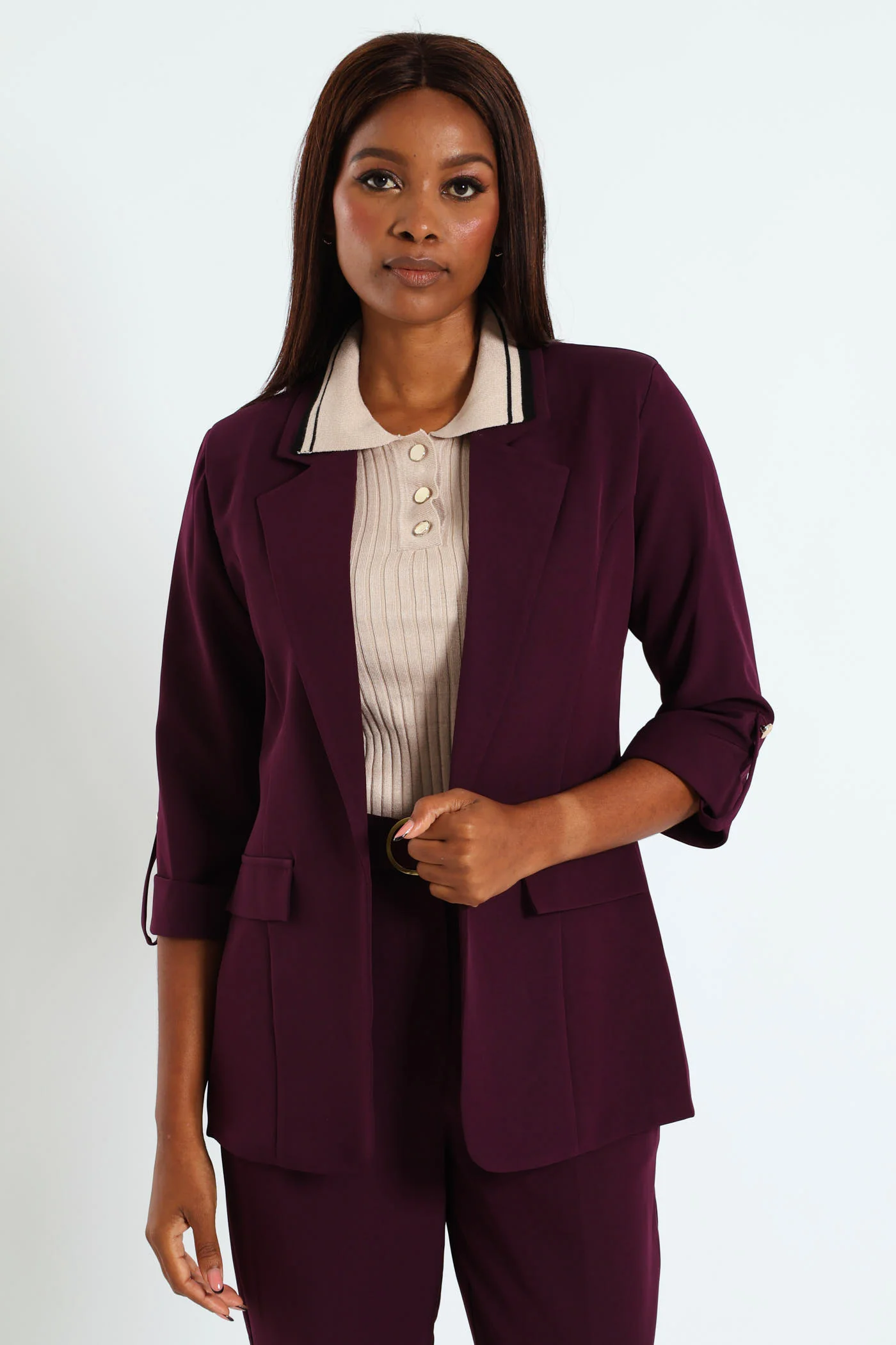 Turn Up Tab Blazer - Plum - Image 2