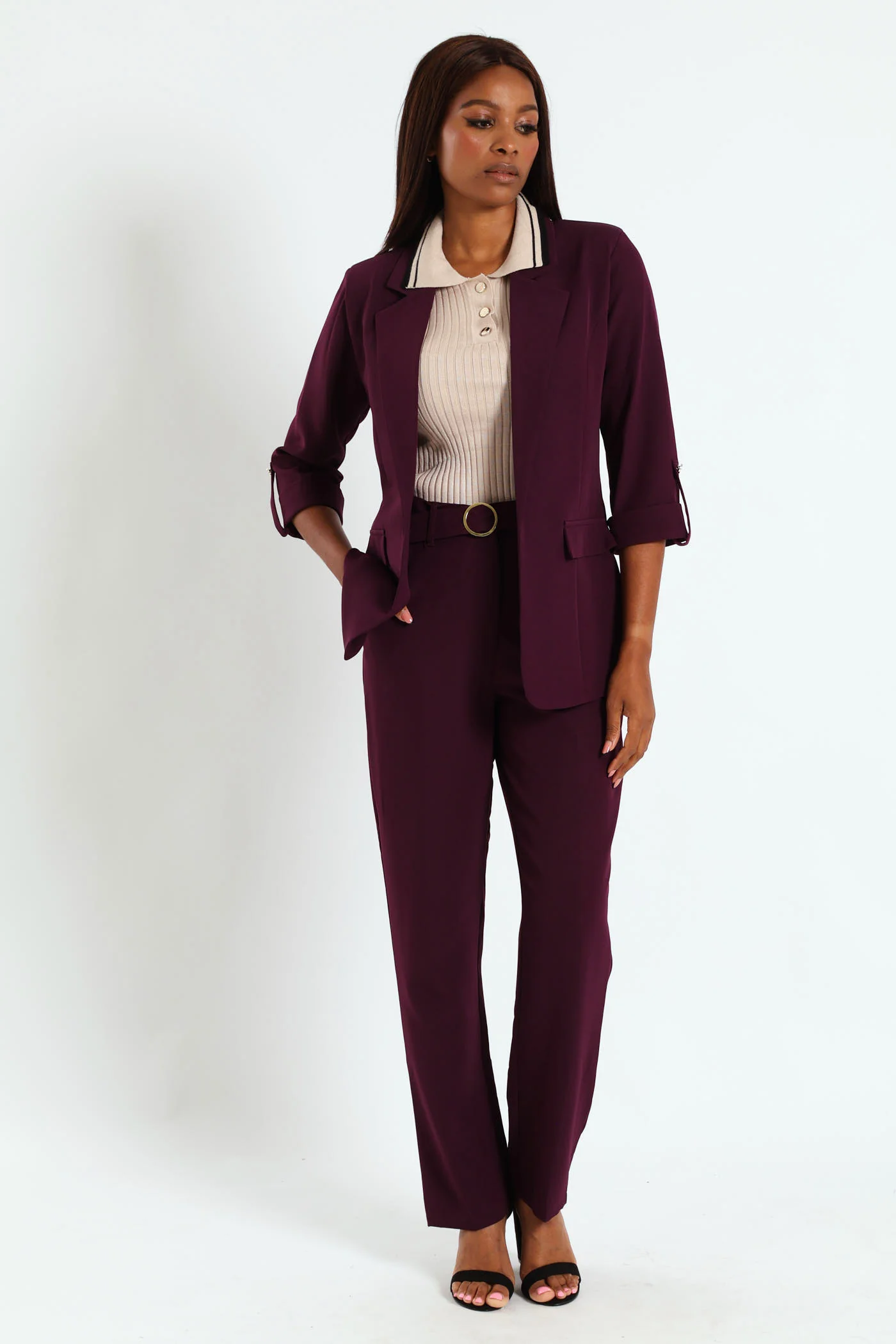 Turn Up Tab Blazer - Plum - Image 3