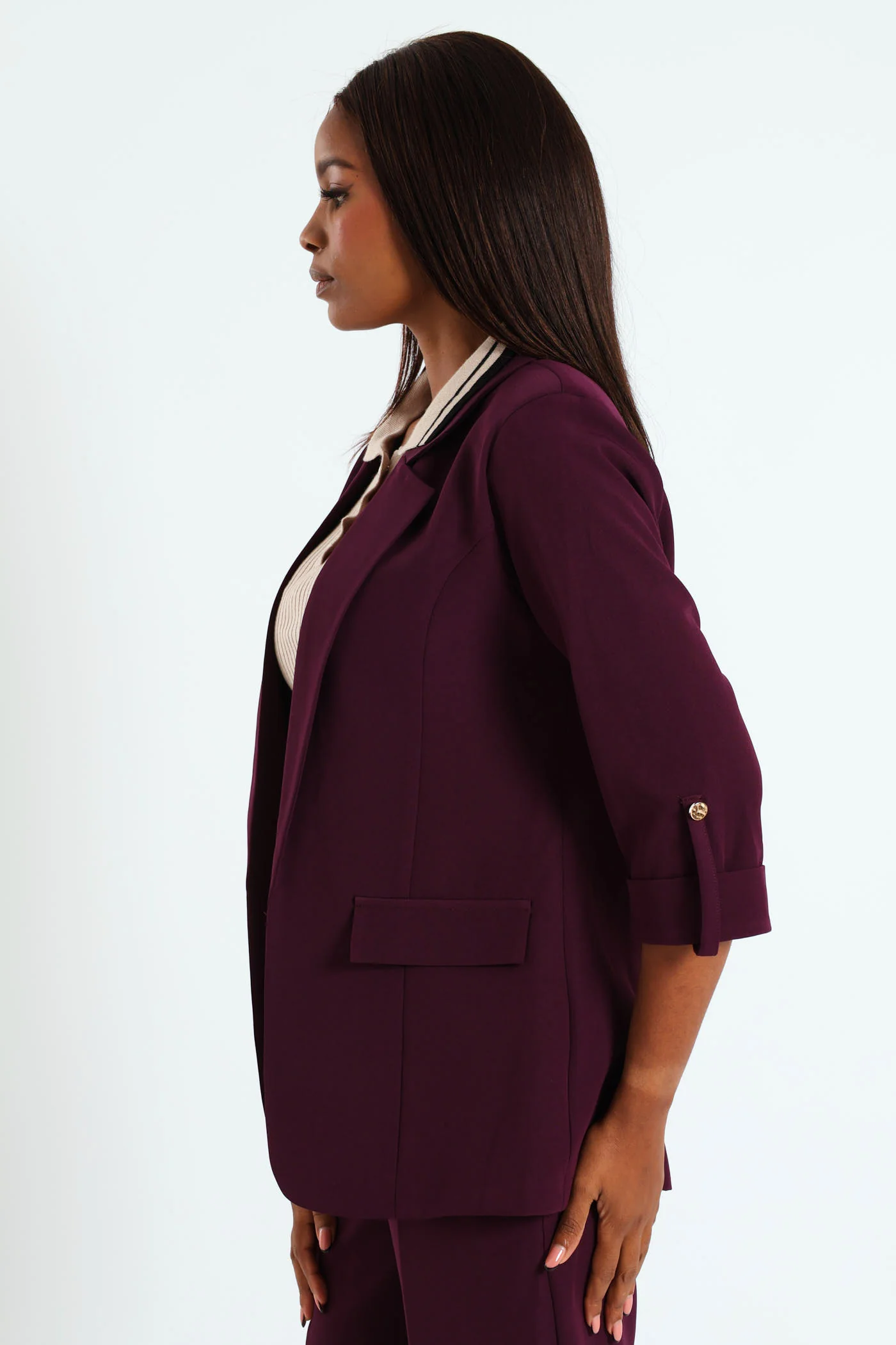 Turn Up Tab Blazer - Plum - Image 5
