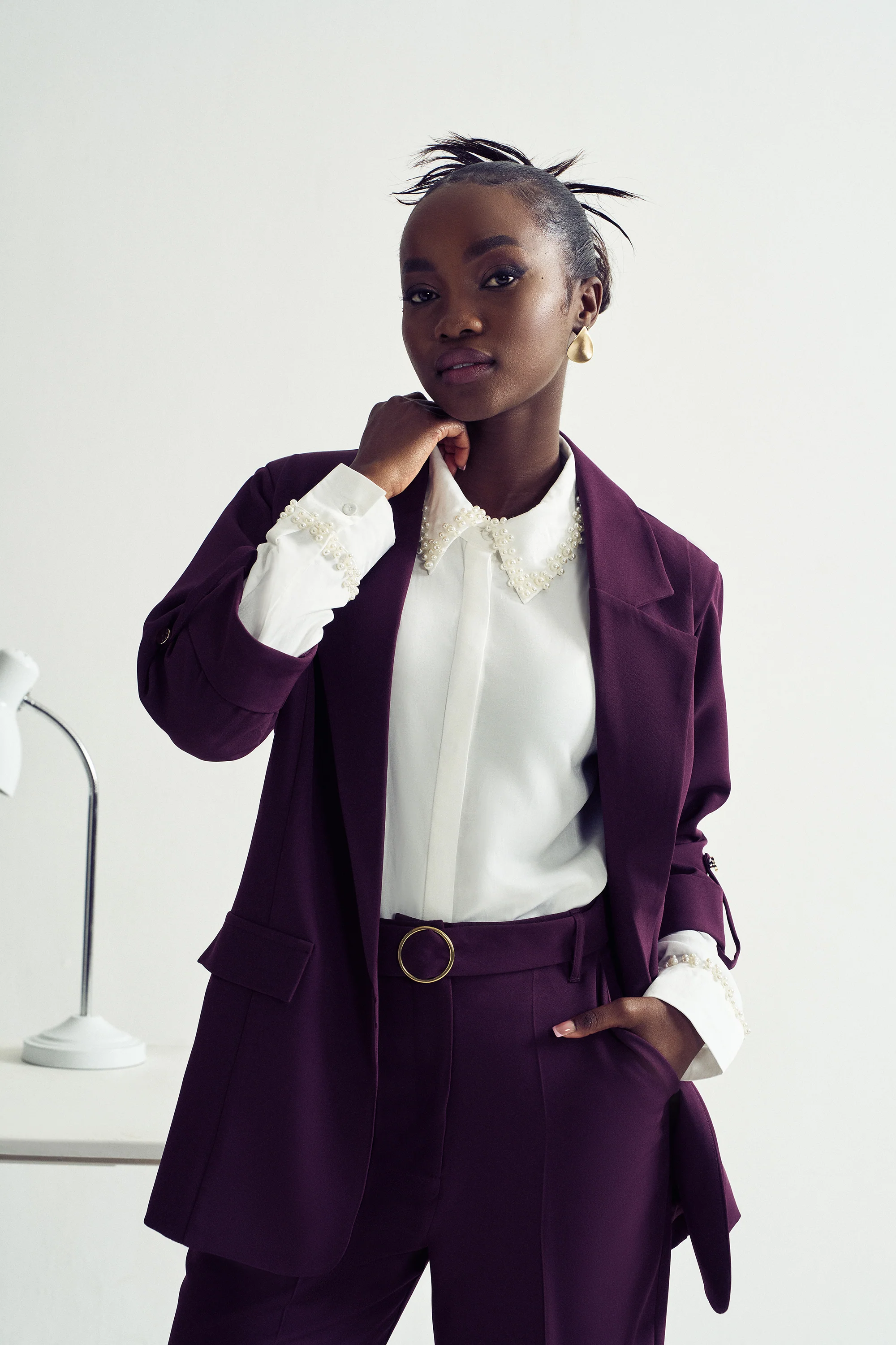 Turn Up Tab Blazer - Plum - Image 7