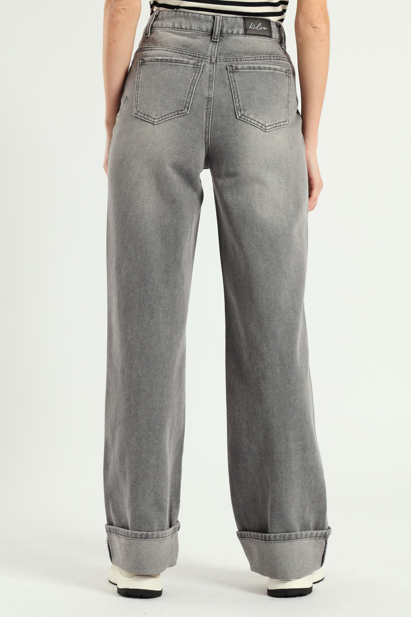 Turn Up Wide Leg Anklegrazer Jean - Dark Grey - Image 3