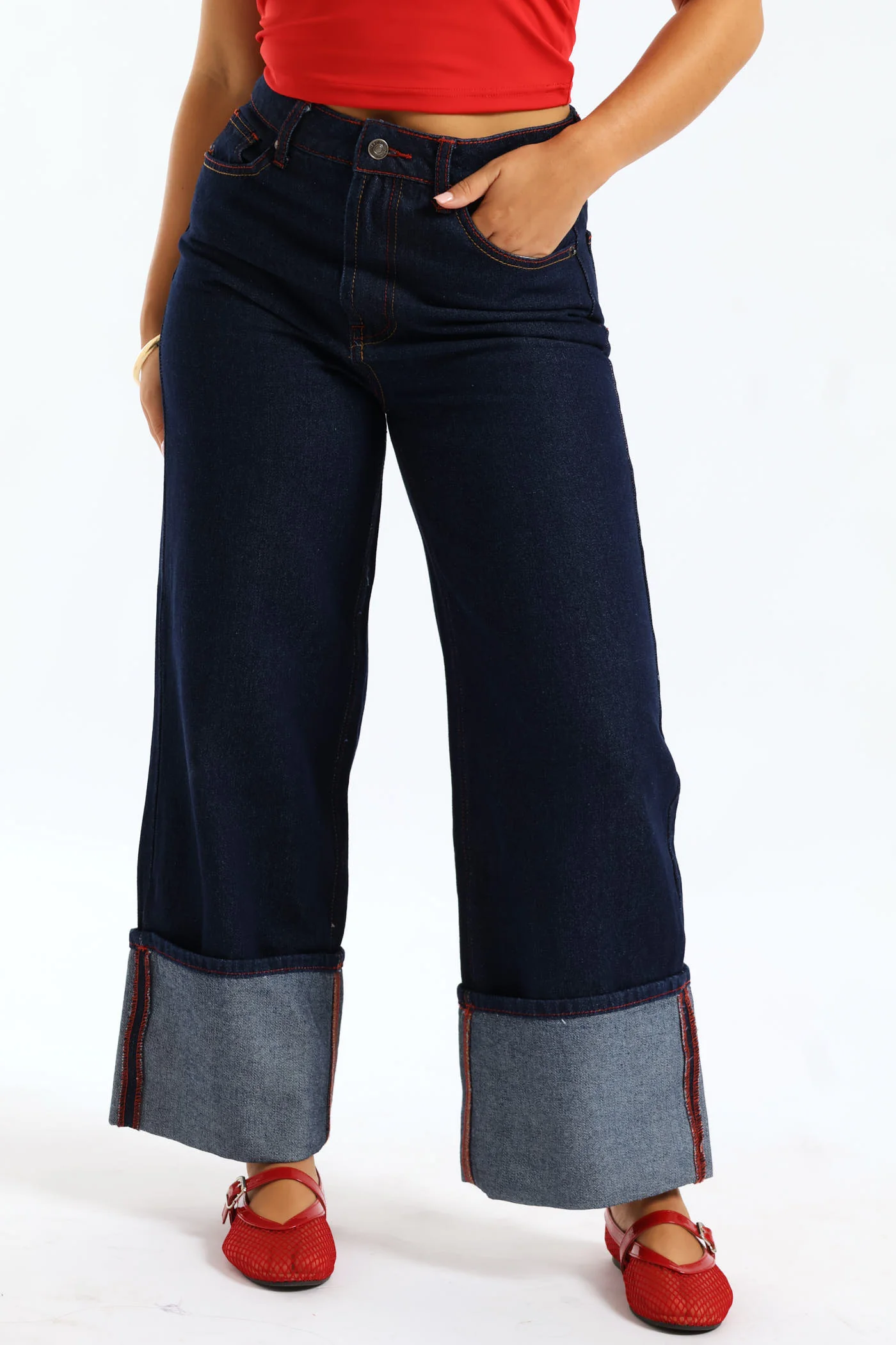 Turn Up Wide Leg Denim - Ink - Image 2