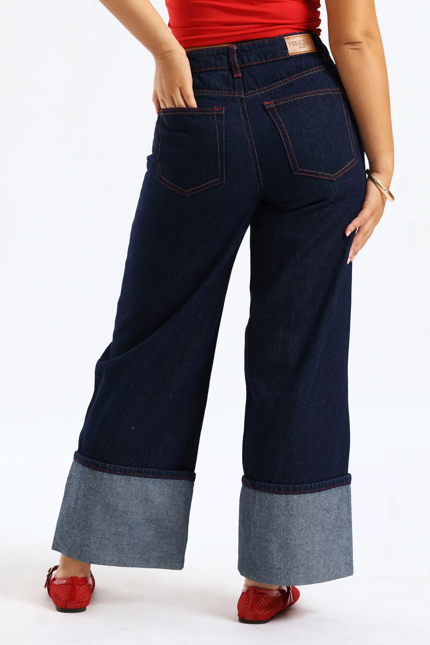 Turn Up Wide Leg Denim - Ink - Image 3