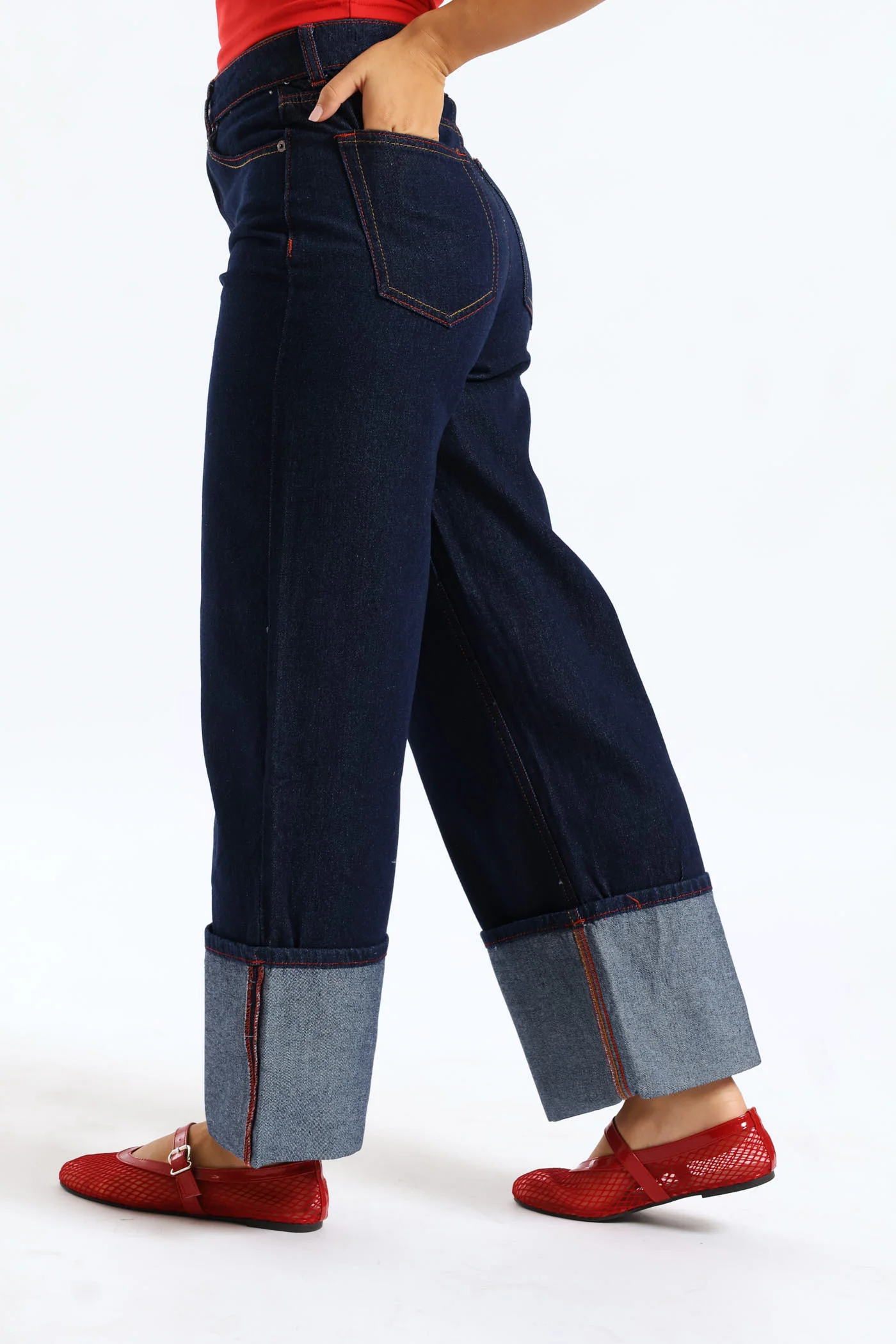 Turn Up Wide Leg Denim - Ink - Image 5