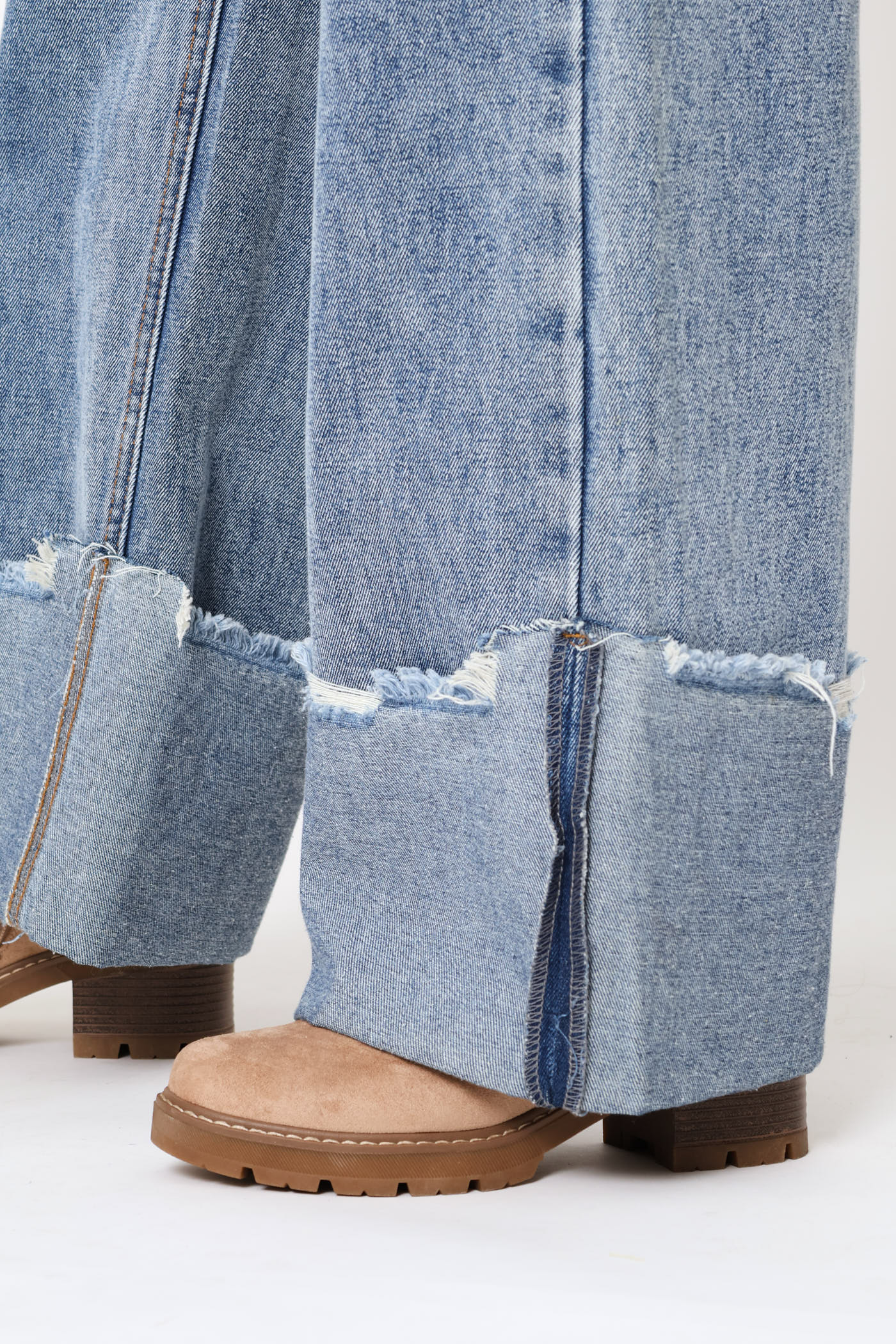 Turn Up Wide Leg Denim - Salty Mid Wash - Image 2