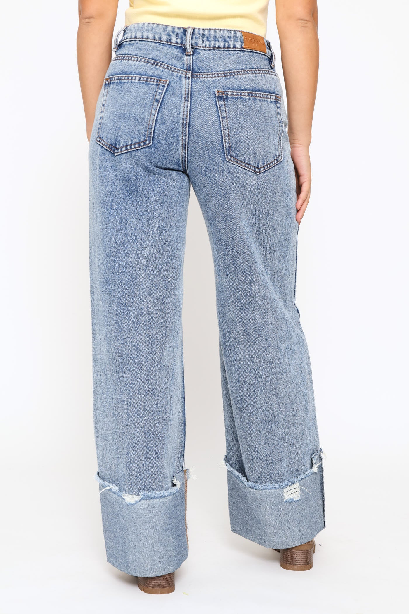 Turn Up Wide Leg Denim - Salty Mid Wash - Image 4