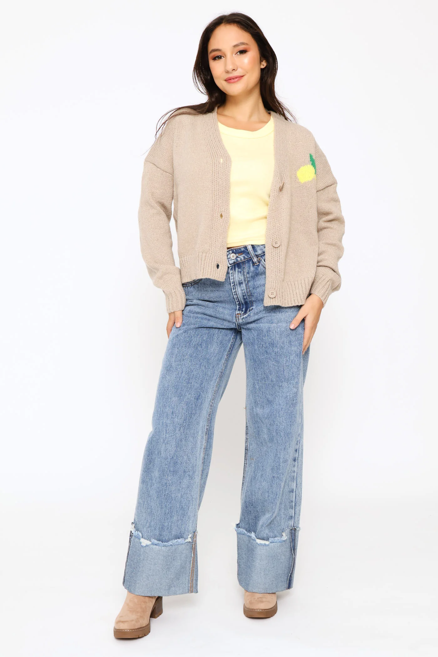 Turn Up Wide Leg Denim - Salty Mid Wash - Image 6