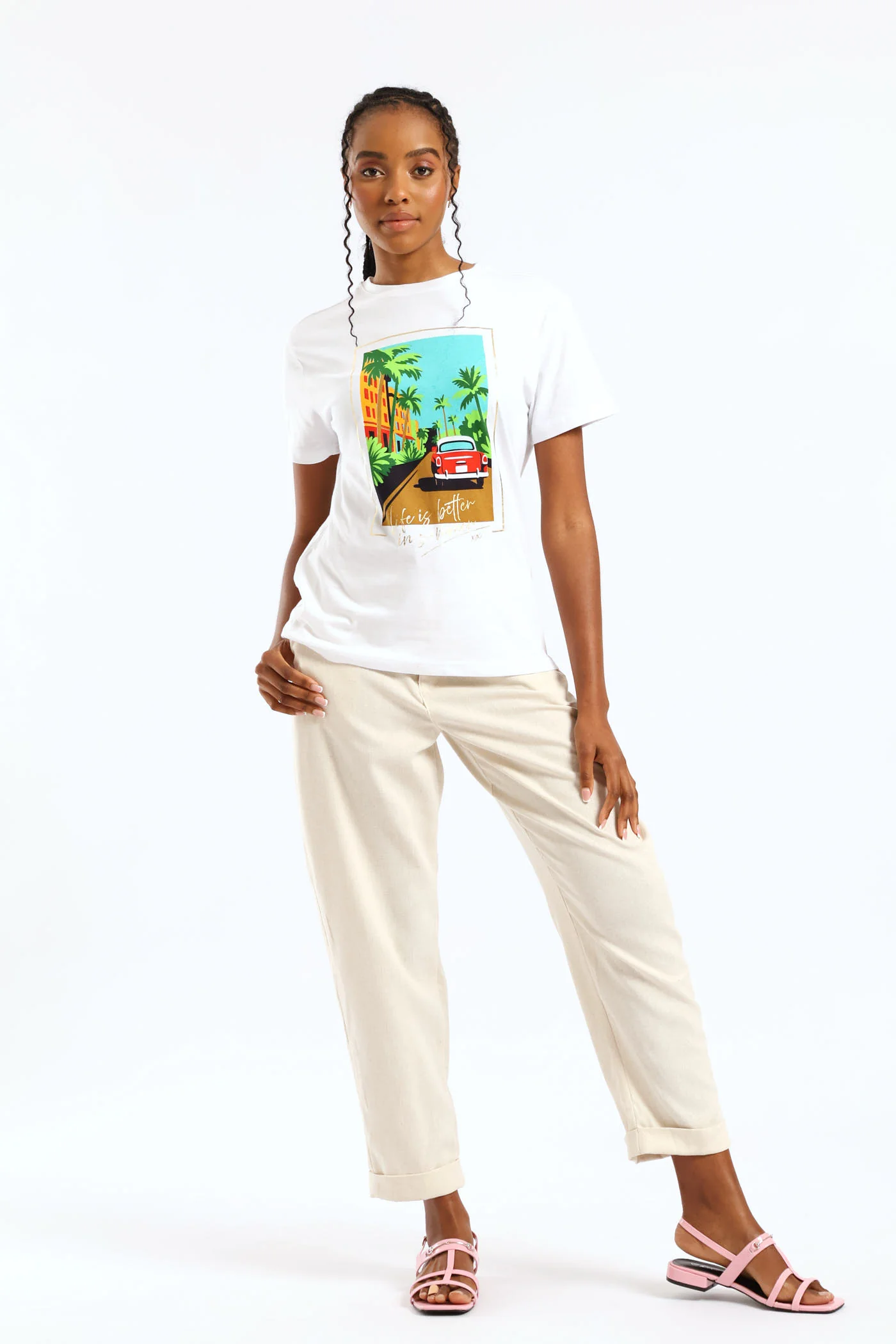 Turnup Detail Raffia Belted Tapered Trouser - Oatmeal Melange - Image 5