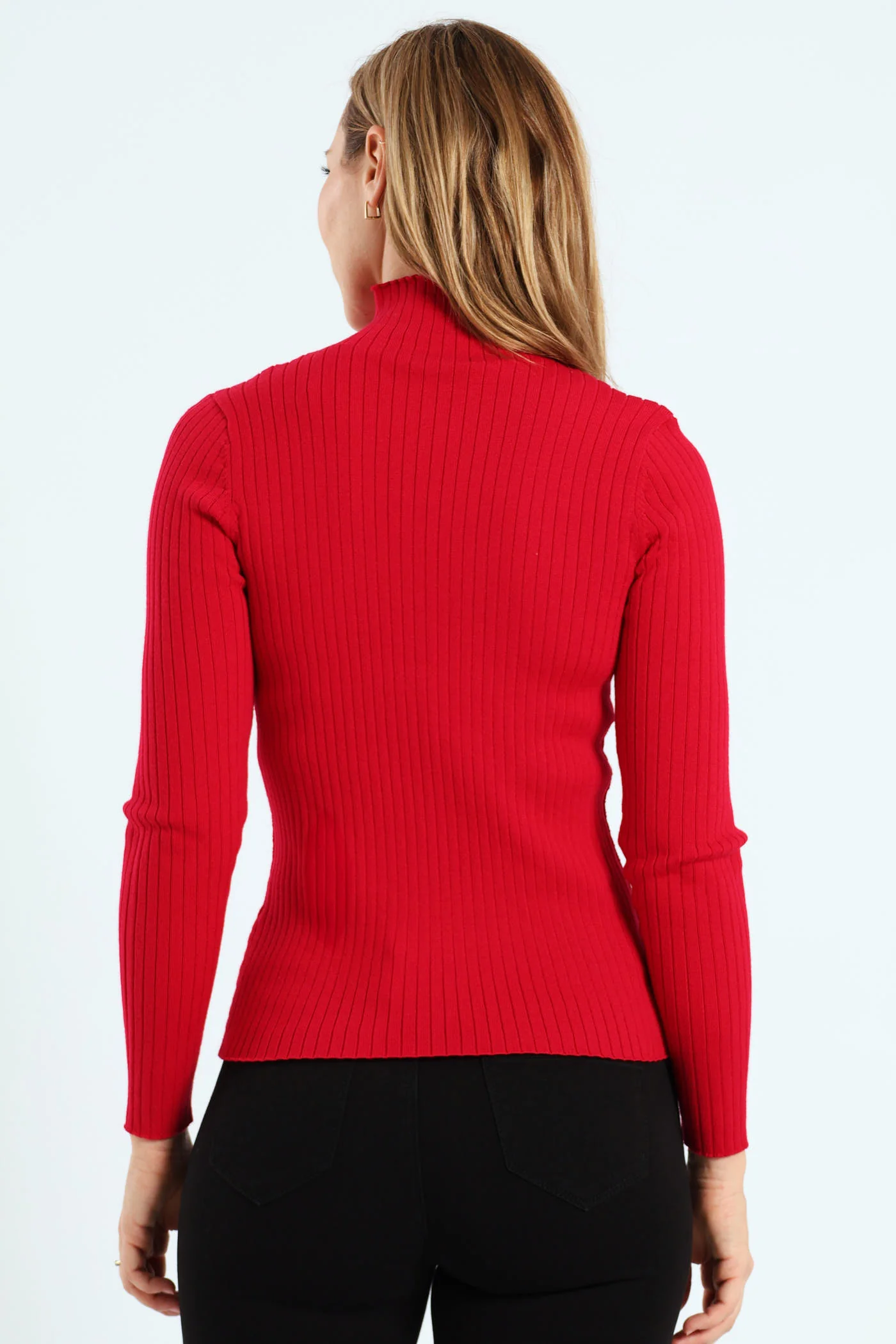 Turtleneck Pointelle Cable Stitch Pullover - Raspberry - Image 2