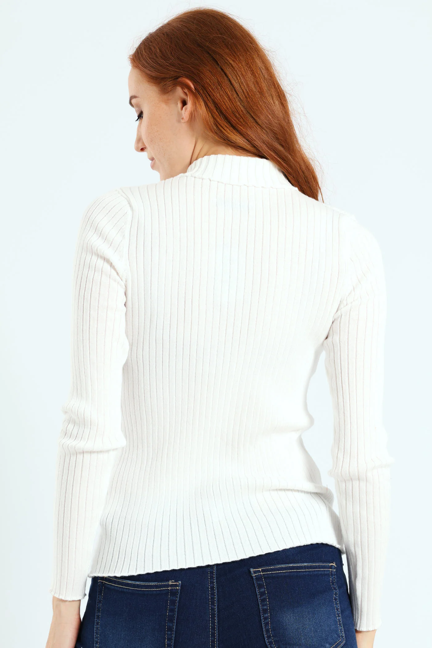 Turtleneck Pointelle Cable Stitch Pullover - White - Image 3
