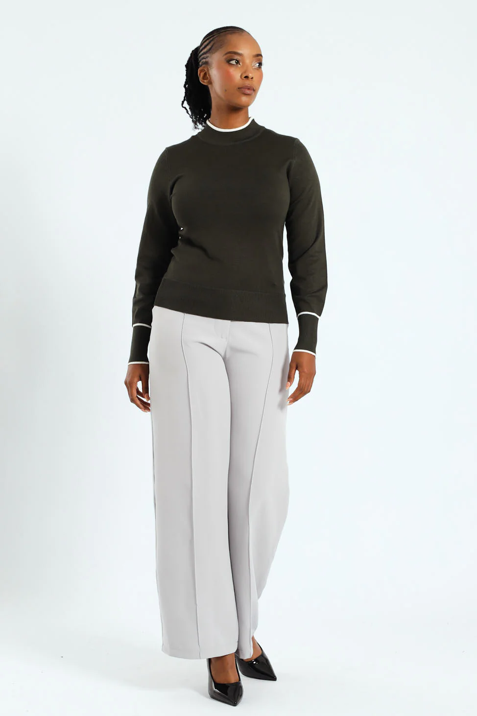 Turtleneck Tipped Pullover - Olive - Image 4