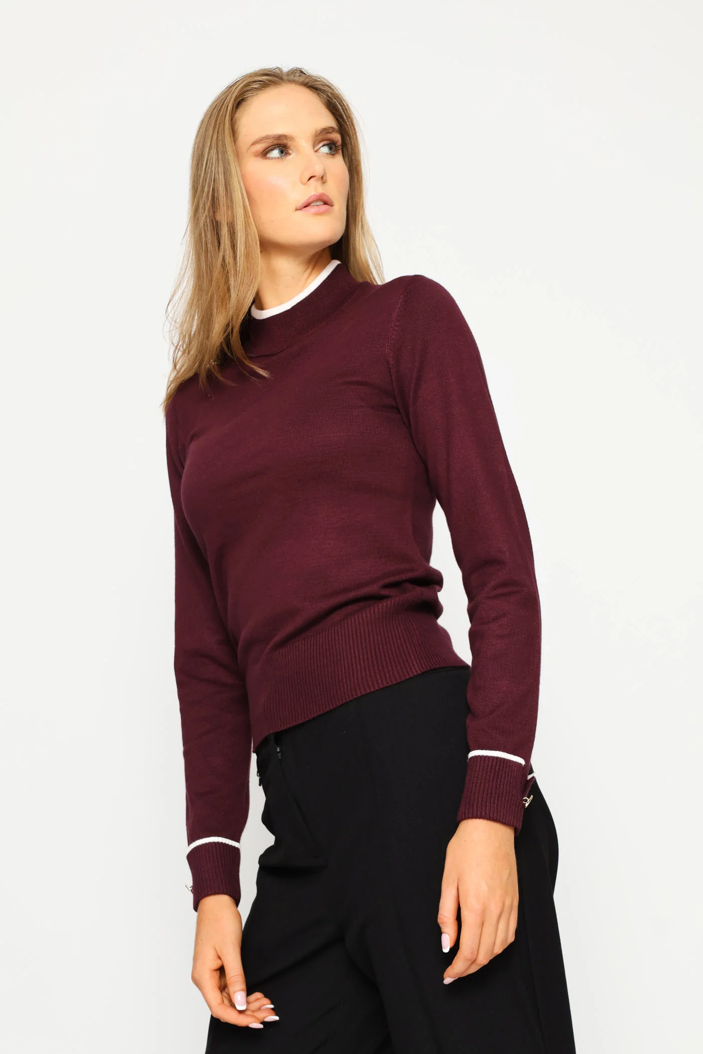 Turtleneck Turn Up Sleeve Pullover - Plum - Image 3