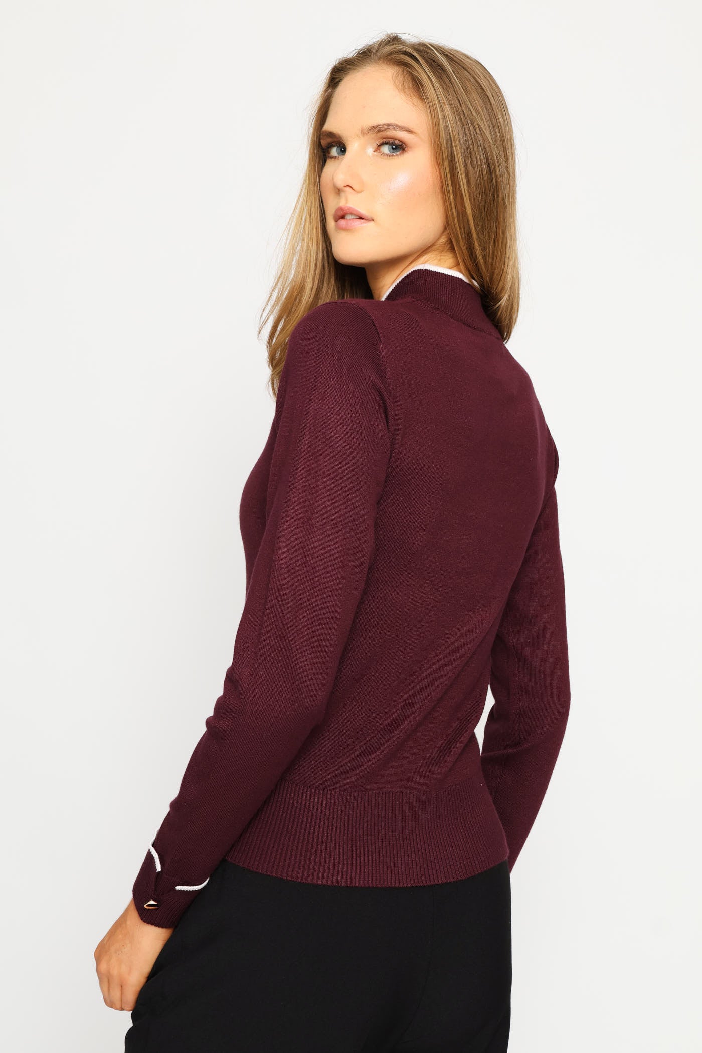 Turtleneck Turn Up Sleeve Pullover - Plum - Image 4