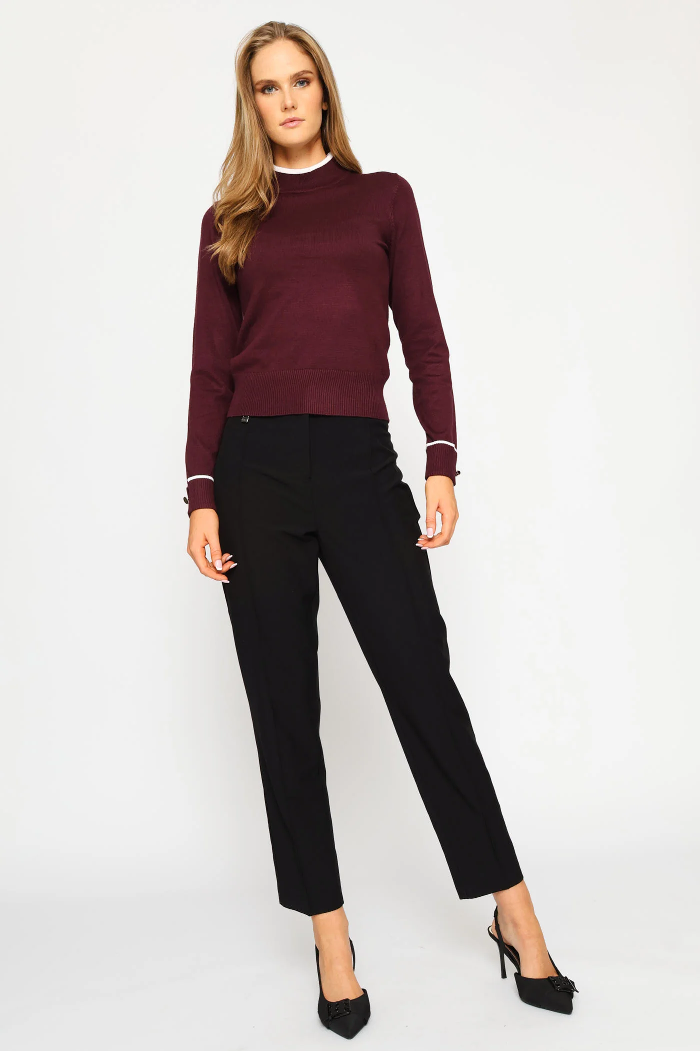 Turtleneck Turn Up Sleeve Pullover - Plum - Image 5