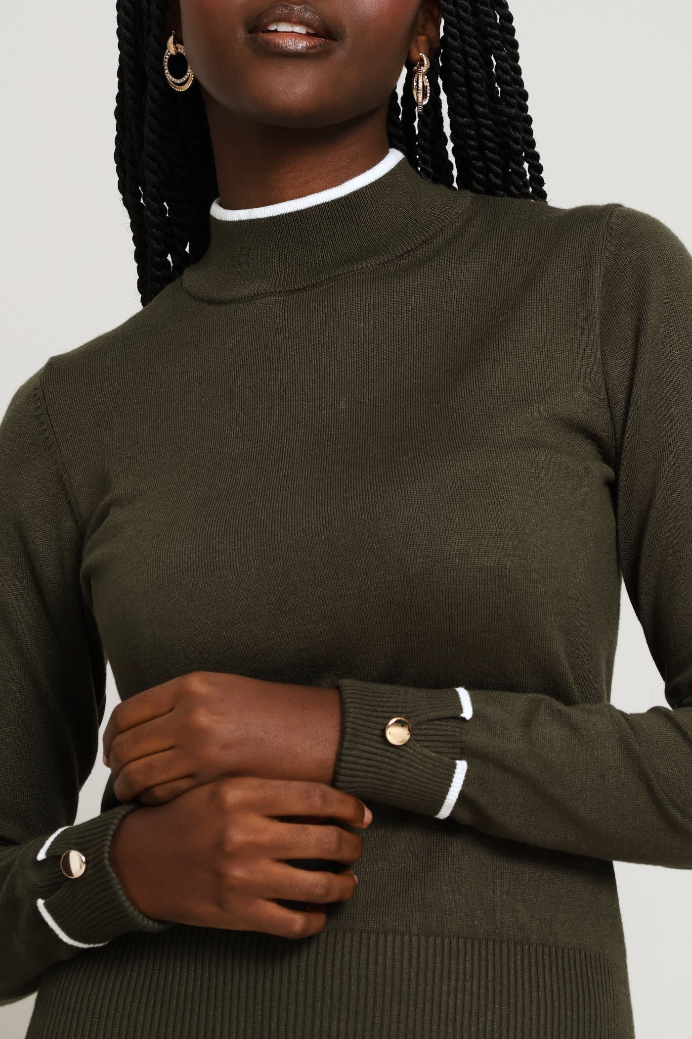 Turtleneck Turn Up Sleeve Pullover - Fatigue - Image 2