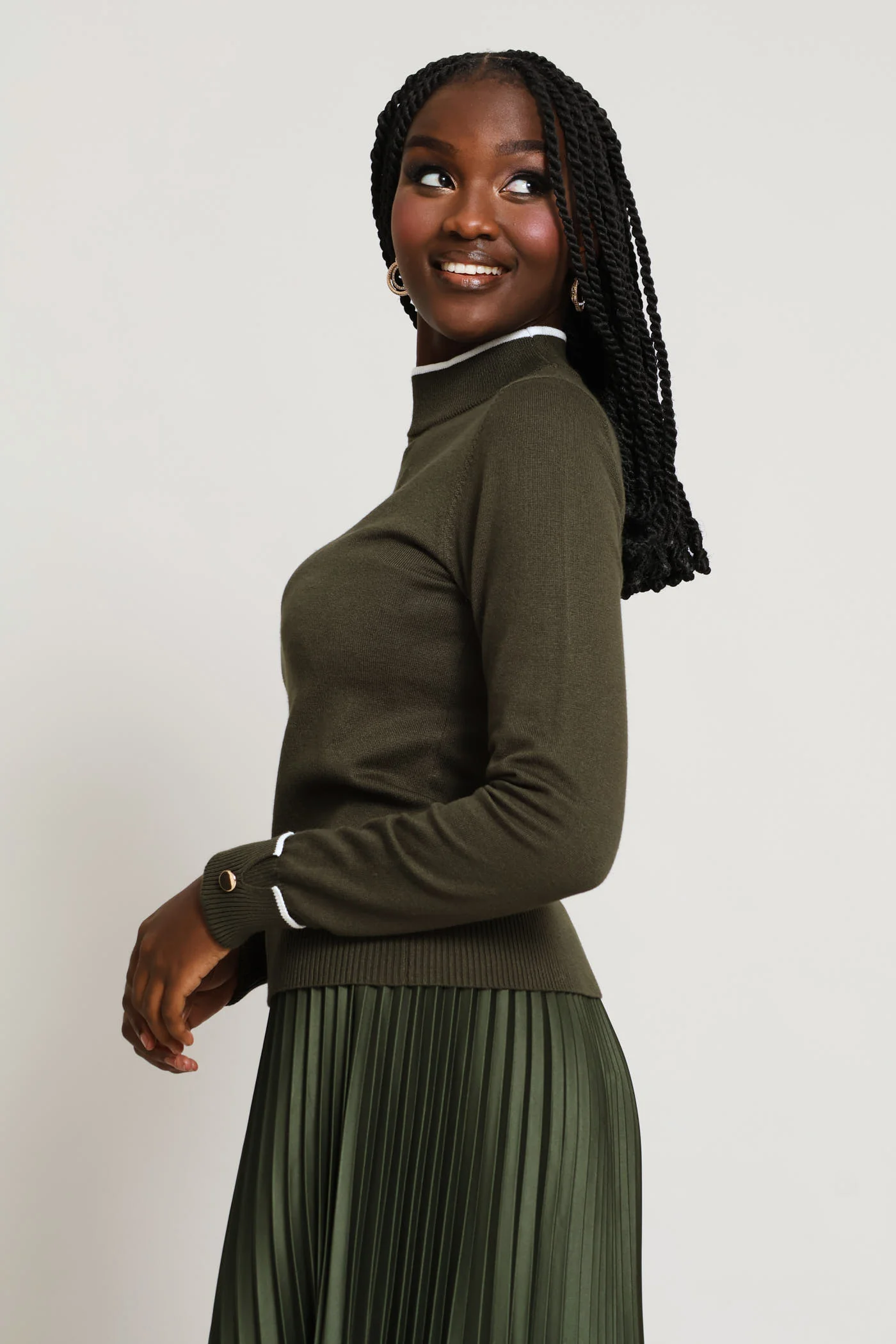 Turtleneck Turn Up Sleeve Pullover - Fatigue - Image 4