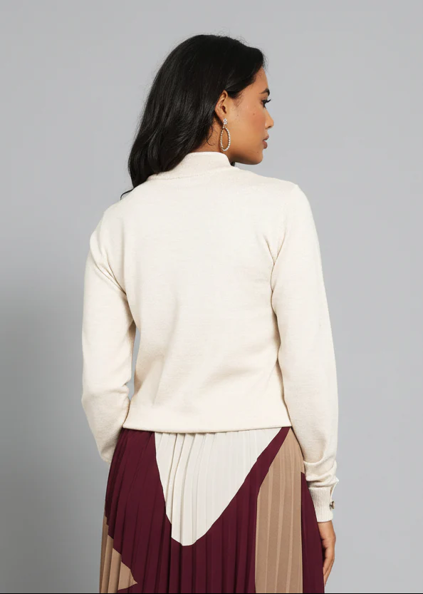 Turtleneck Turn Up Sleeve Pullover - Oatmeal - Image 5