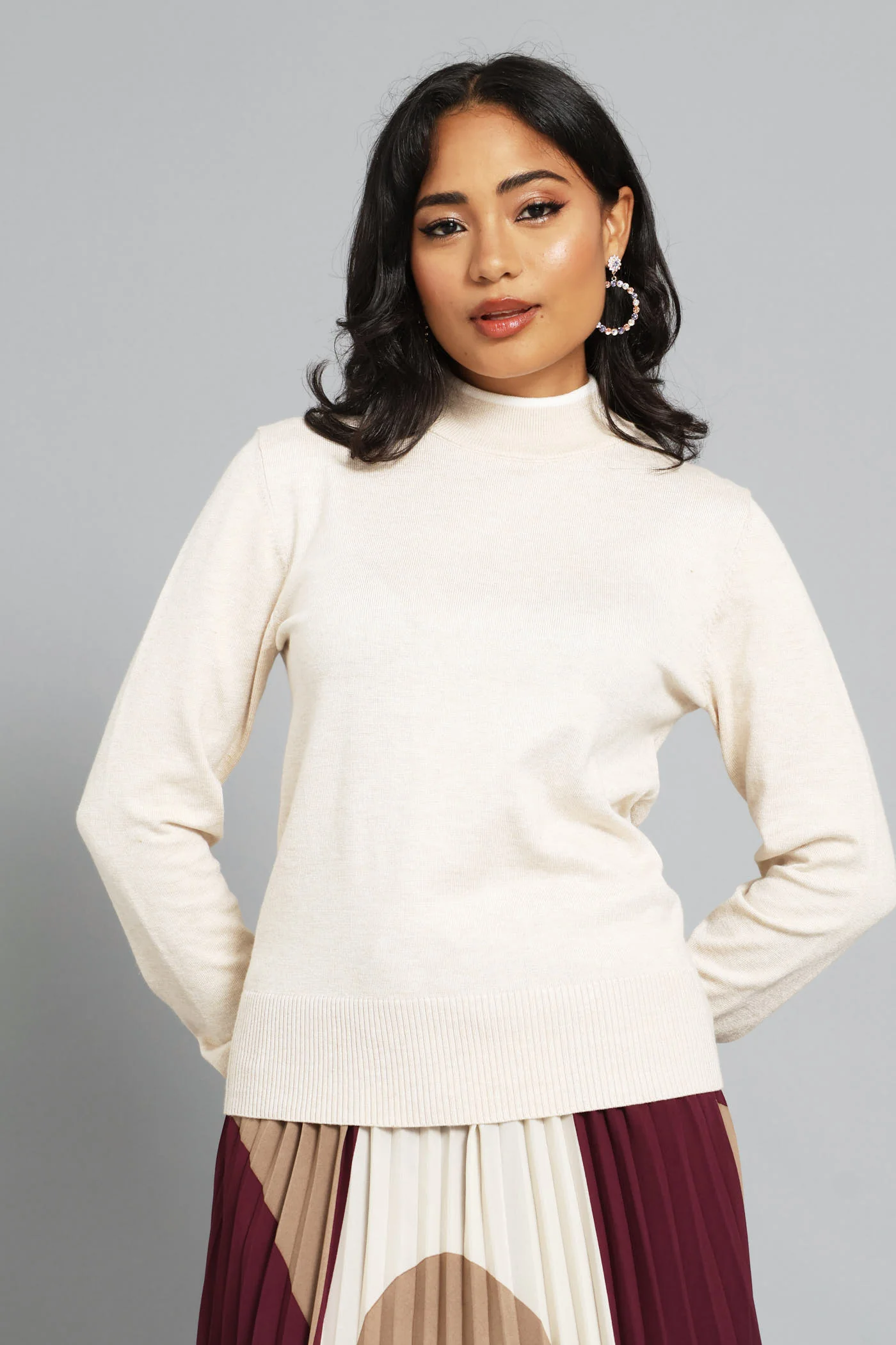 Turtleneck Turn Up Sleeve Pullover - Oatmeal - Image 6