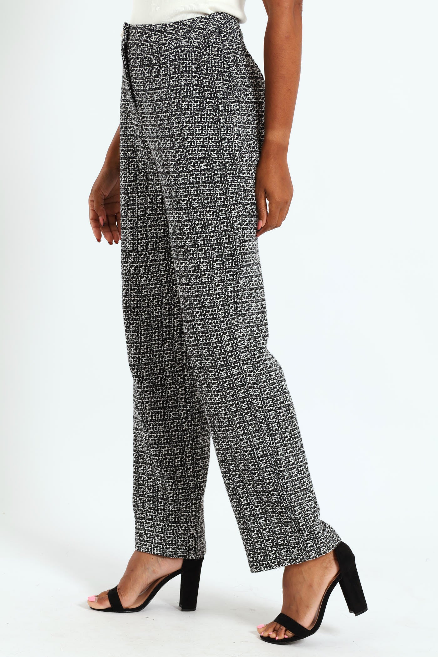 Tweed Straight Leg Pant  - Cream/Black - Image 2