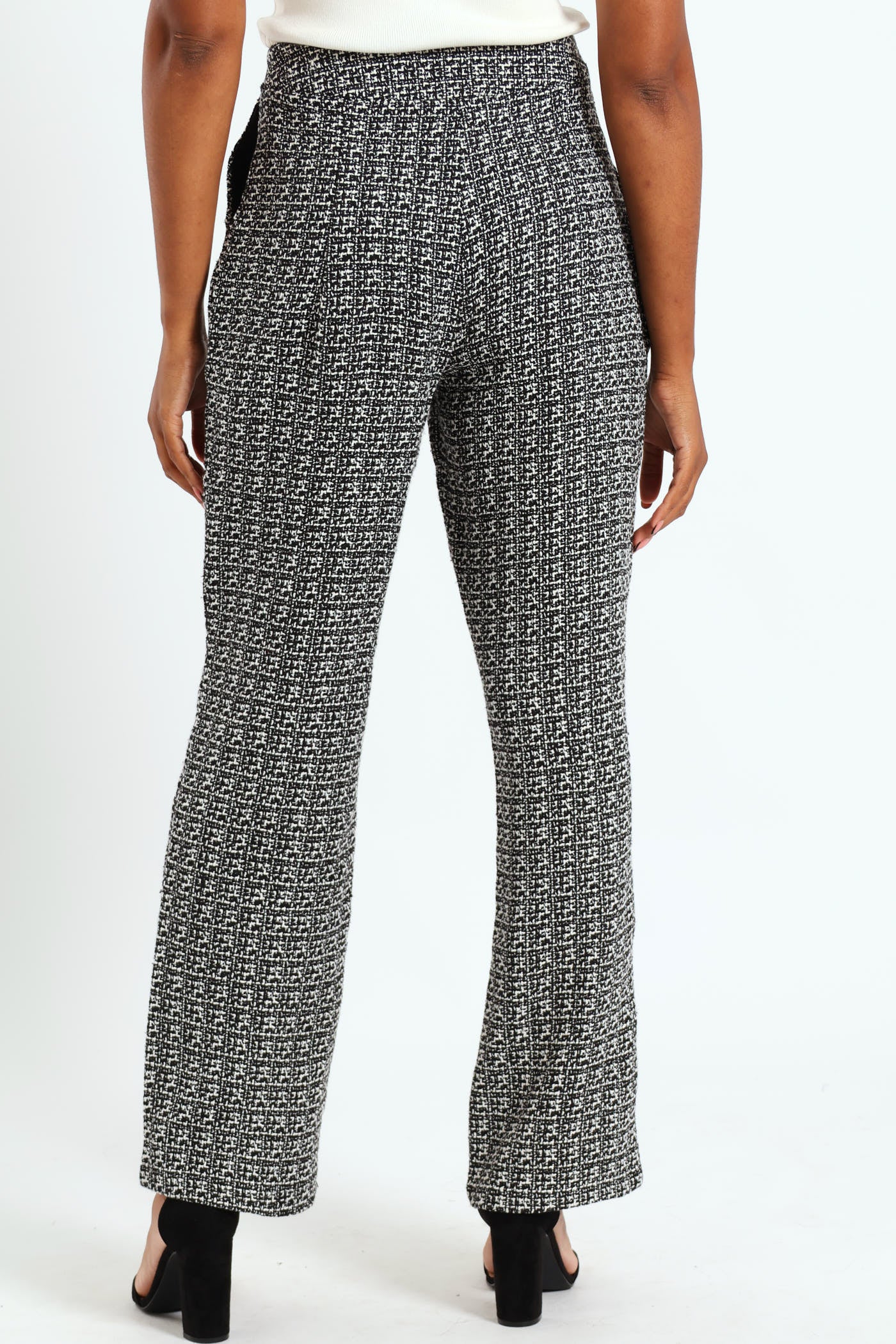 Tweed Straight Leg Pant  - Cream/Black - Image 3