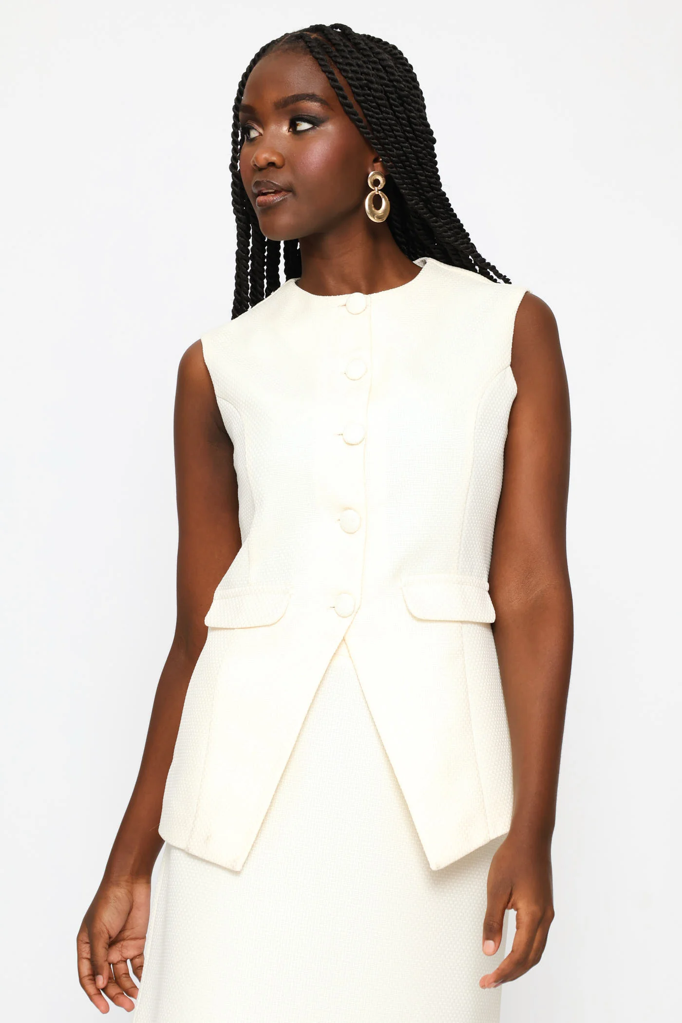 Tweed Waisted Waistcoat - Cream - Image 3