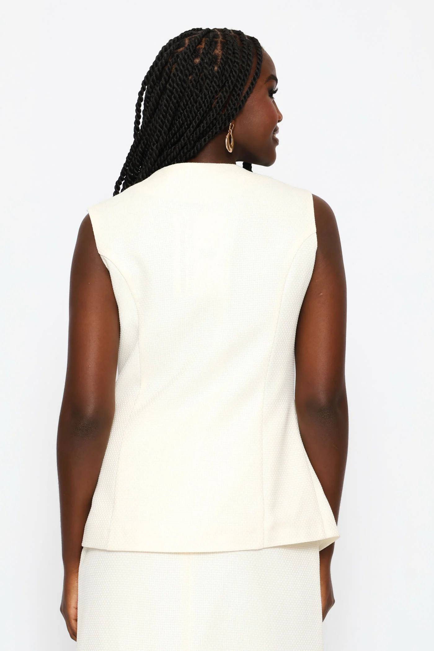 Tweed Waisted Waistcoat - Cream - Image 5